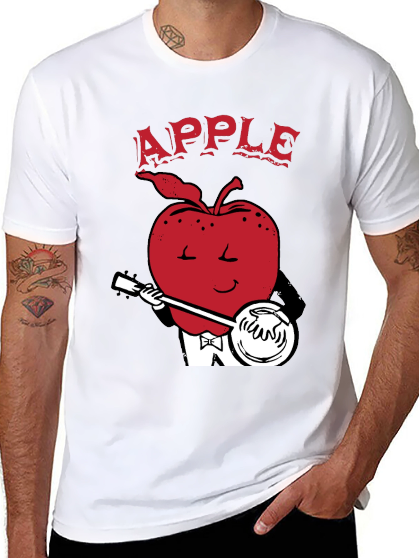 Apple Playing Banjo Graphic Tee - Black