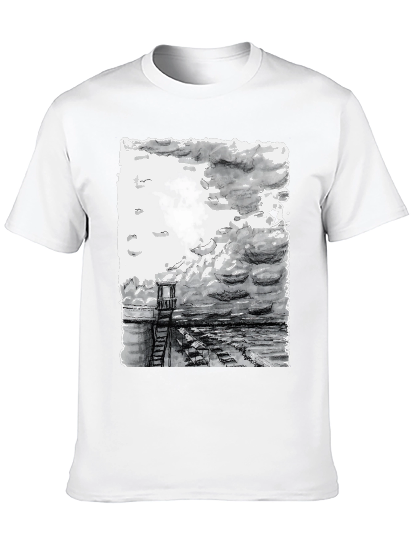 Monochrome Seaside Sketch Tee