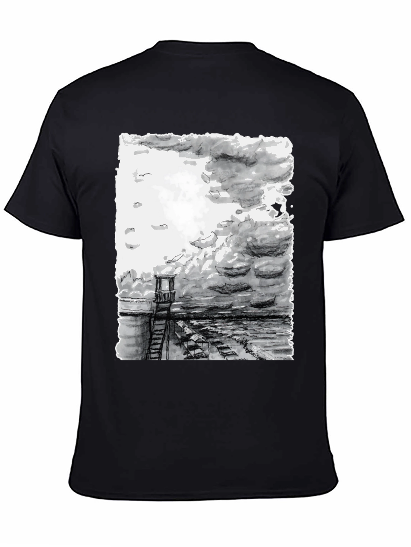 Monochrome Seaside Sketch Tee