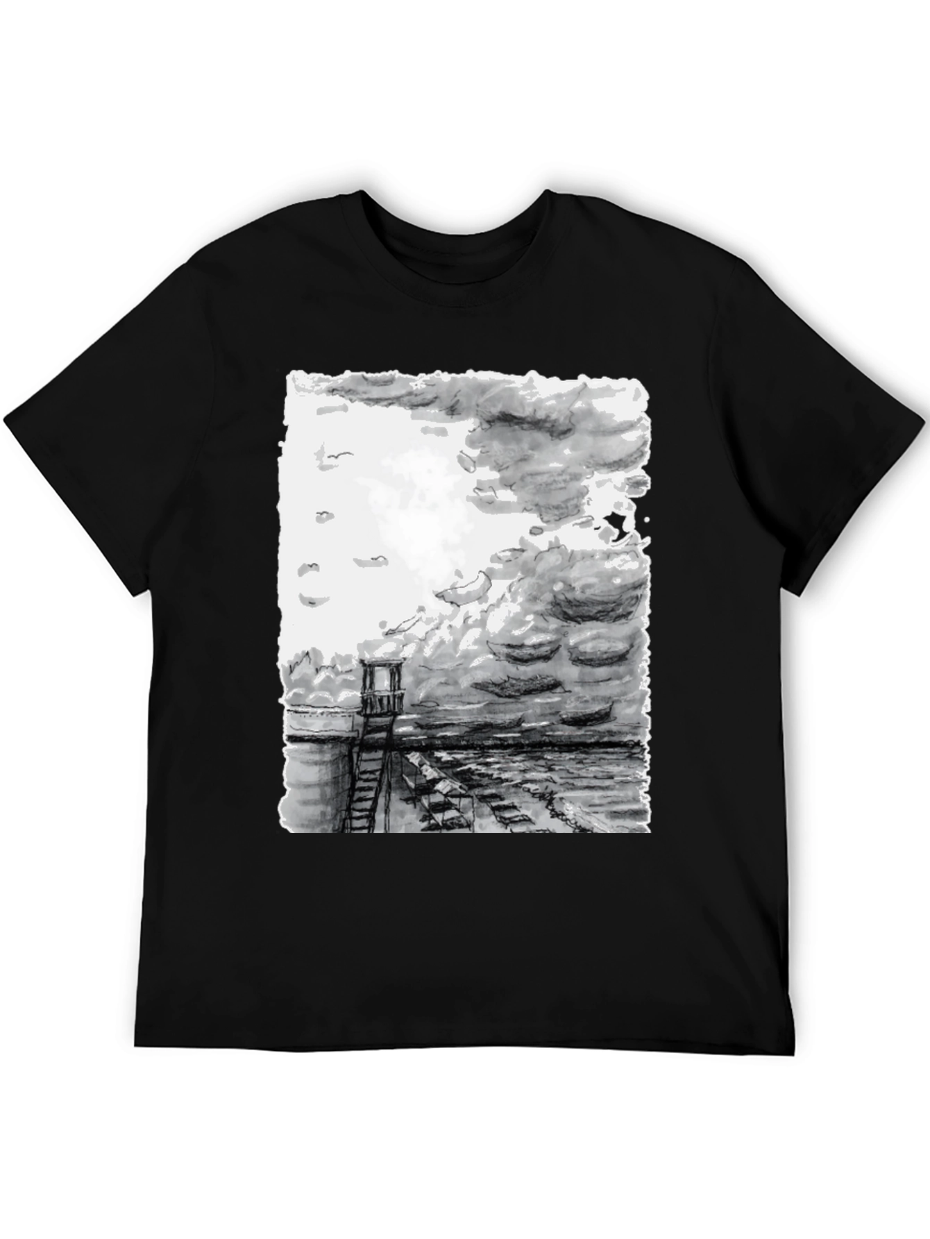Monochrome Seaside Sketch Tee