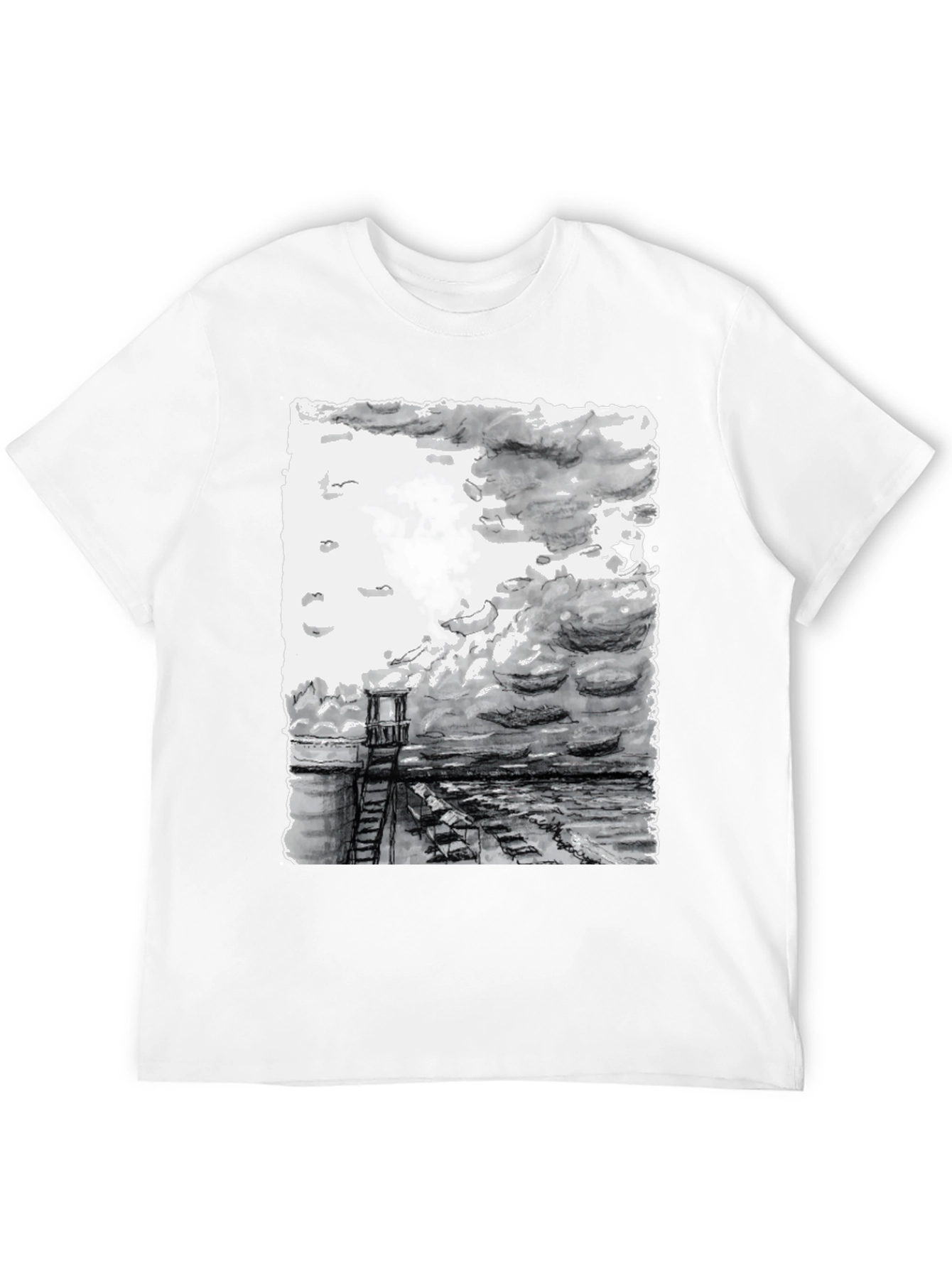 Monochrome Seaside Sketch Tee