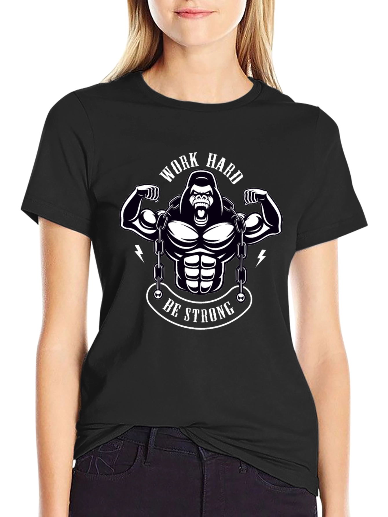 Work Hard Be Strong Gorilla Graphic T-Shirt