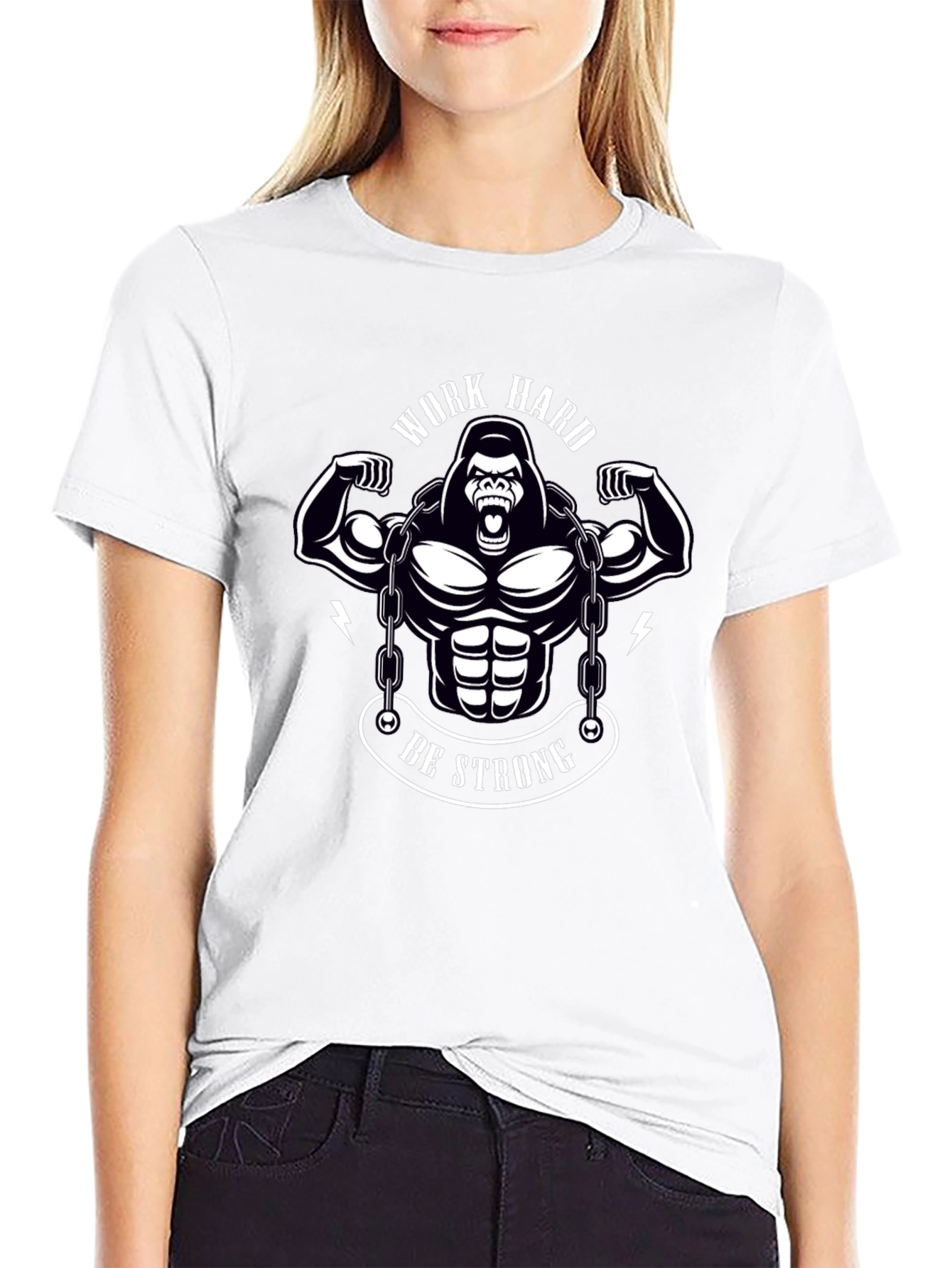 Work Hard Be Strong Gorilla Graphic T-Shirt