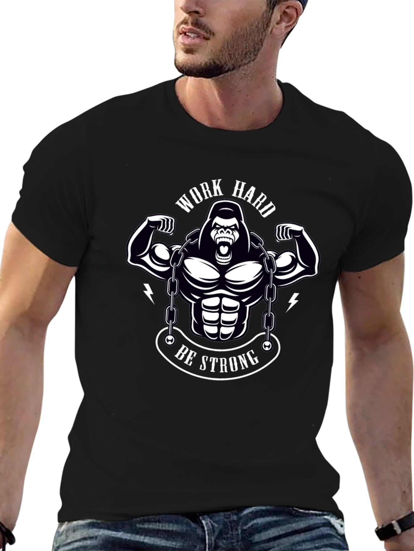 Work Hard Be Strong Gorilla Graphic T-Shirt