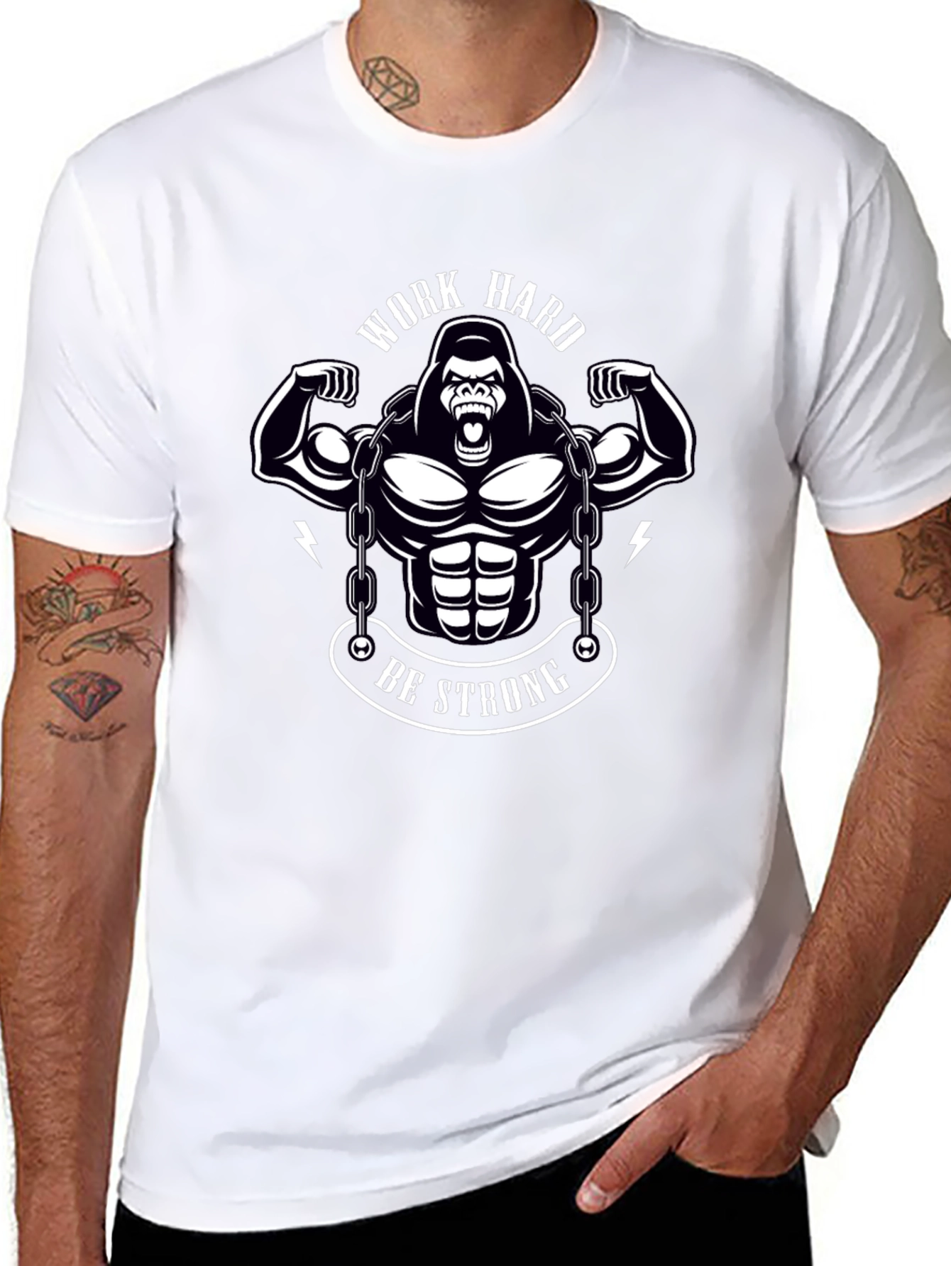 Work Hard Be Strong Gorilla Graphic T-Shirt