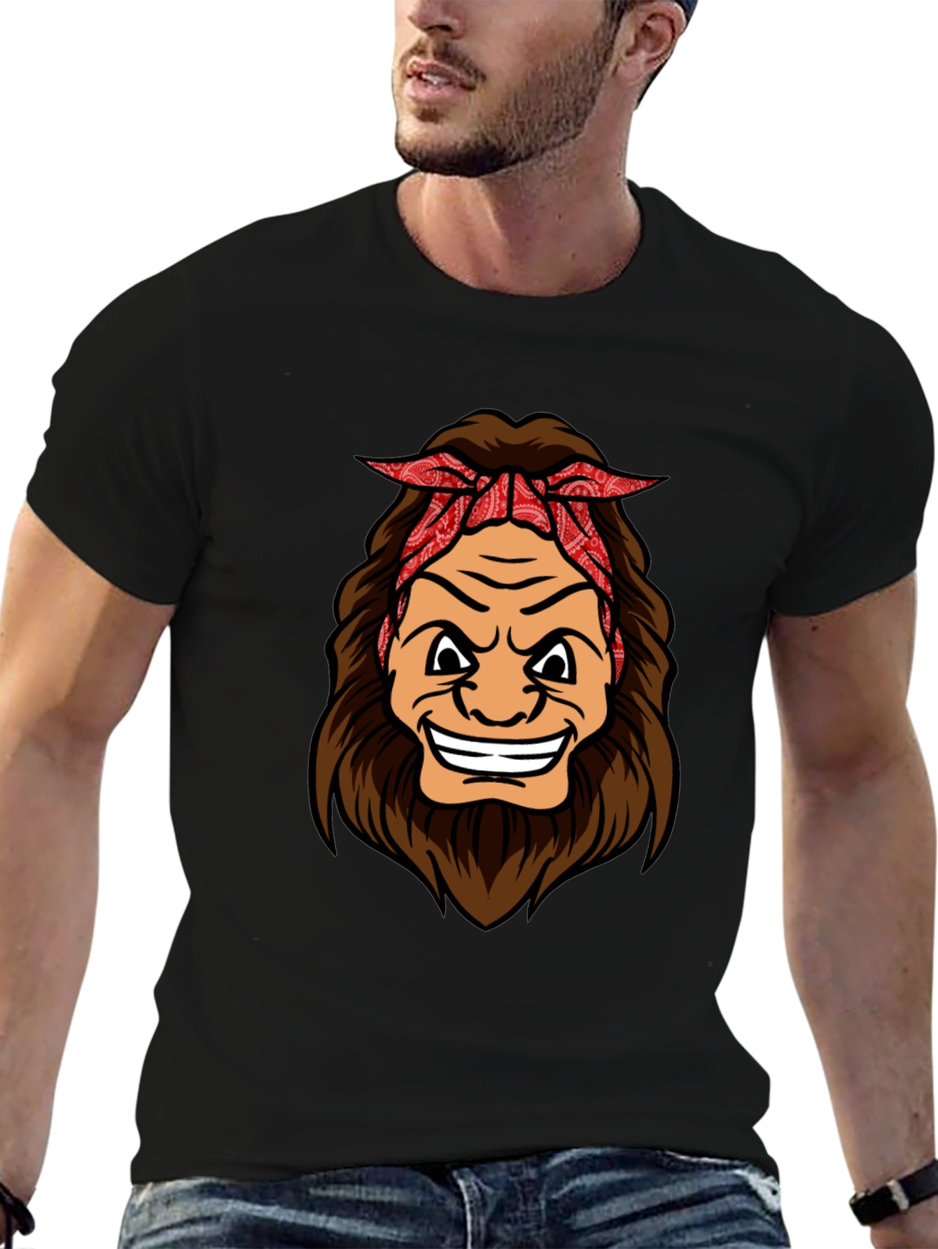 Cartoon Sasquatch Graphic Tee - Black