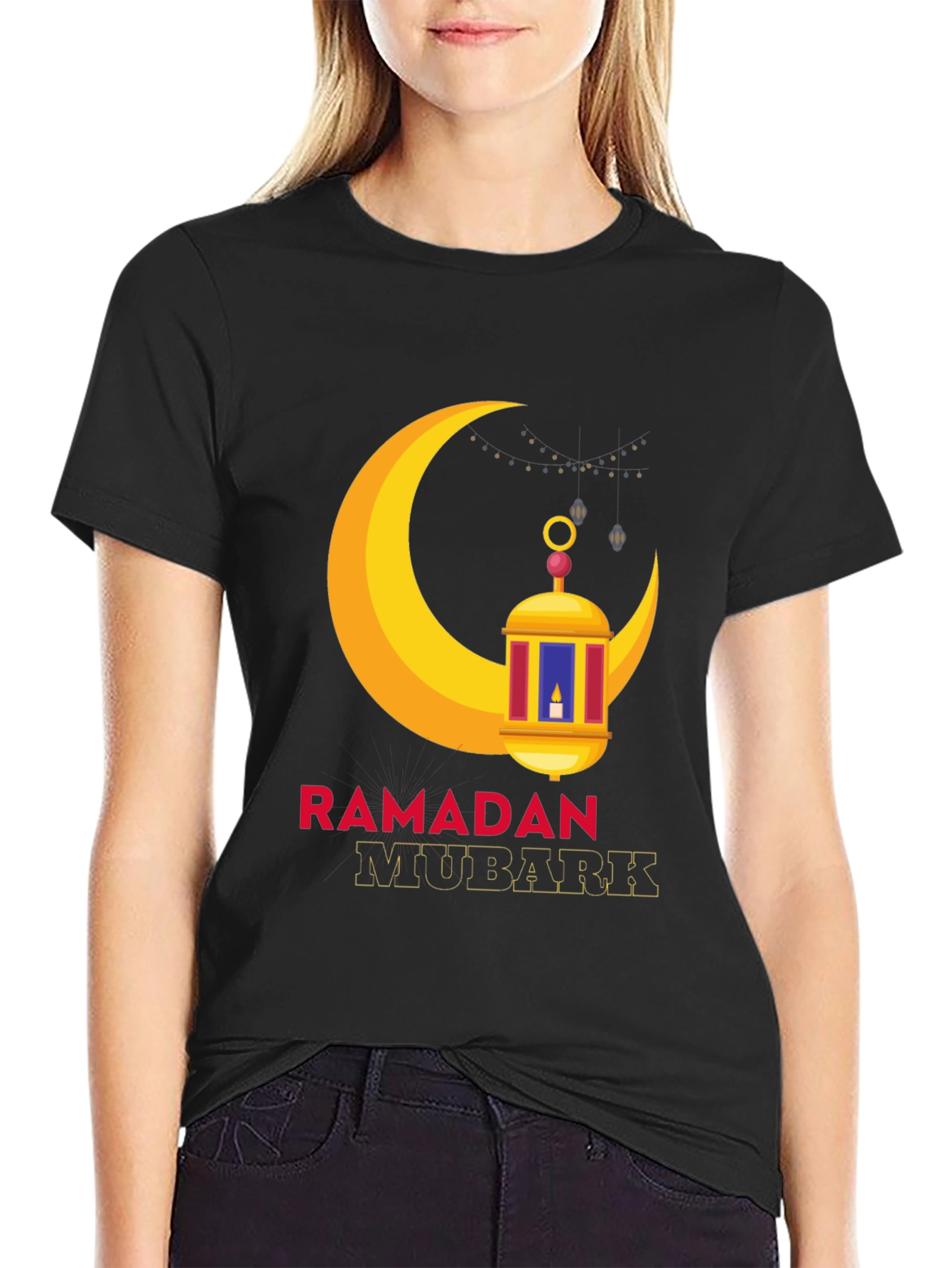 Ramadan Mubarak Graphic Tee - Festive Crescent Moon Design