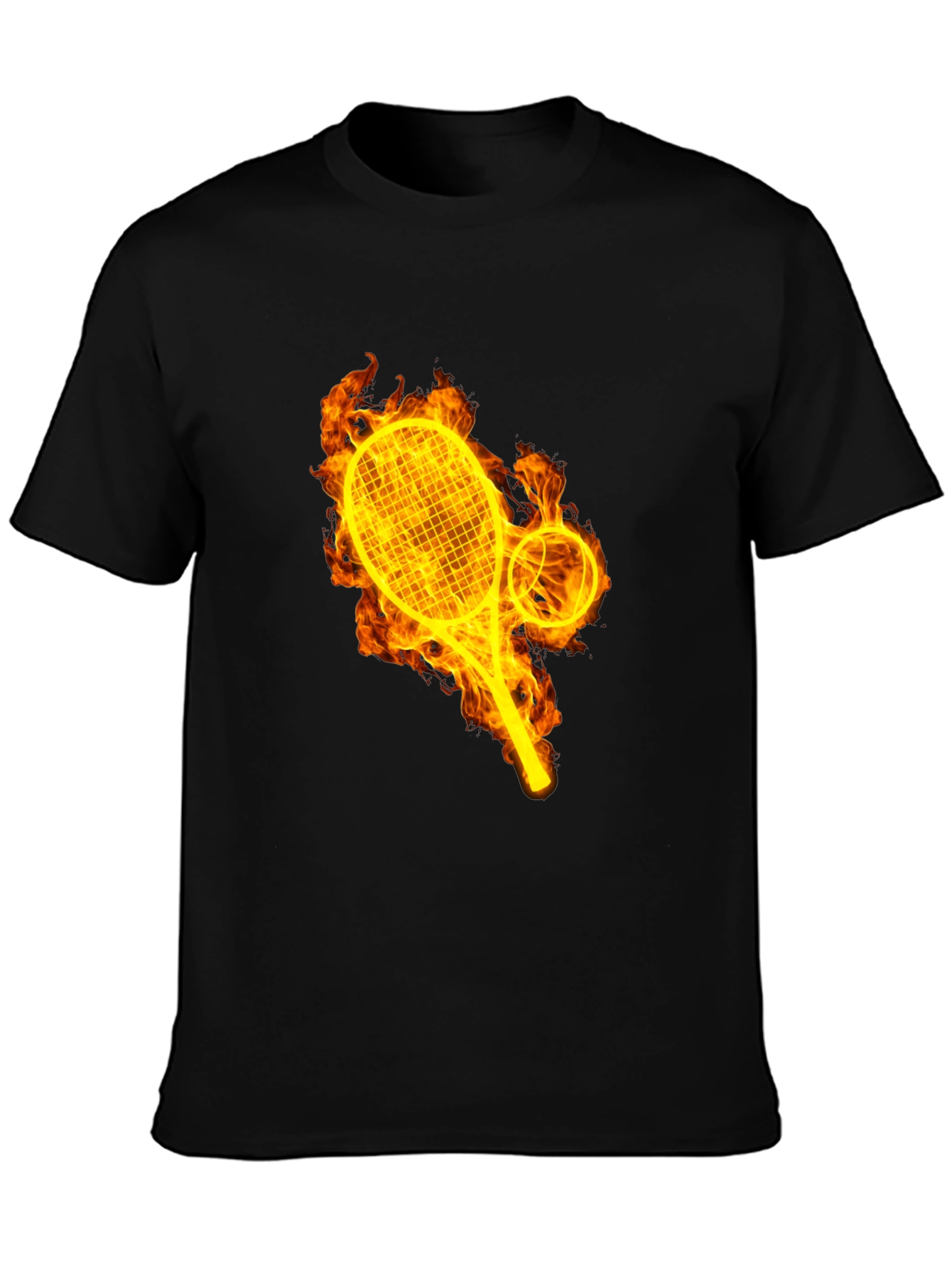 Fiery Tennis Graphic Tee - Black Cotton T-Shirt