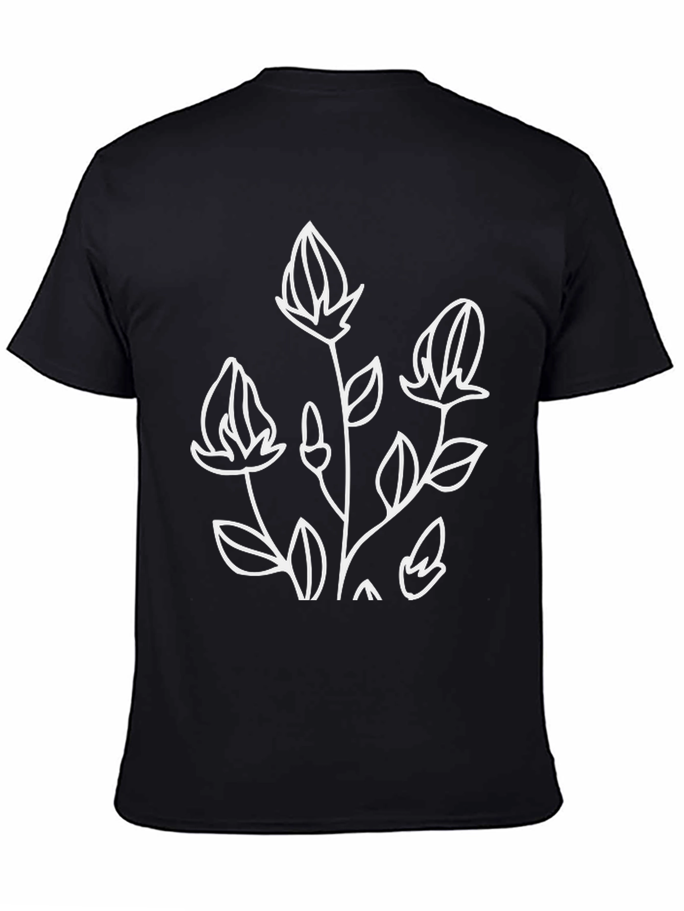 Black Cotton Tee with Floral Design