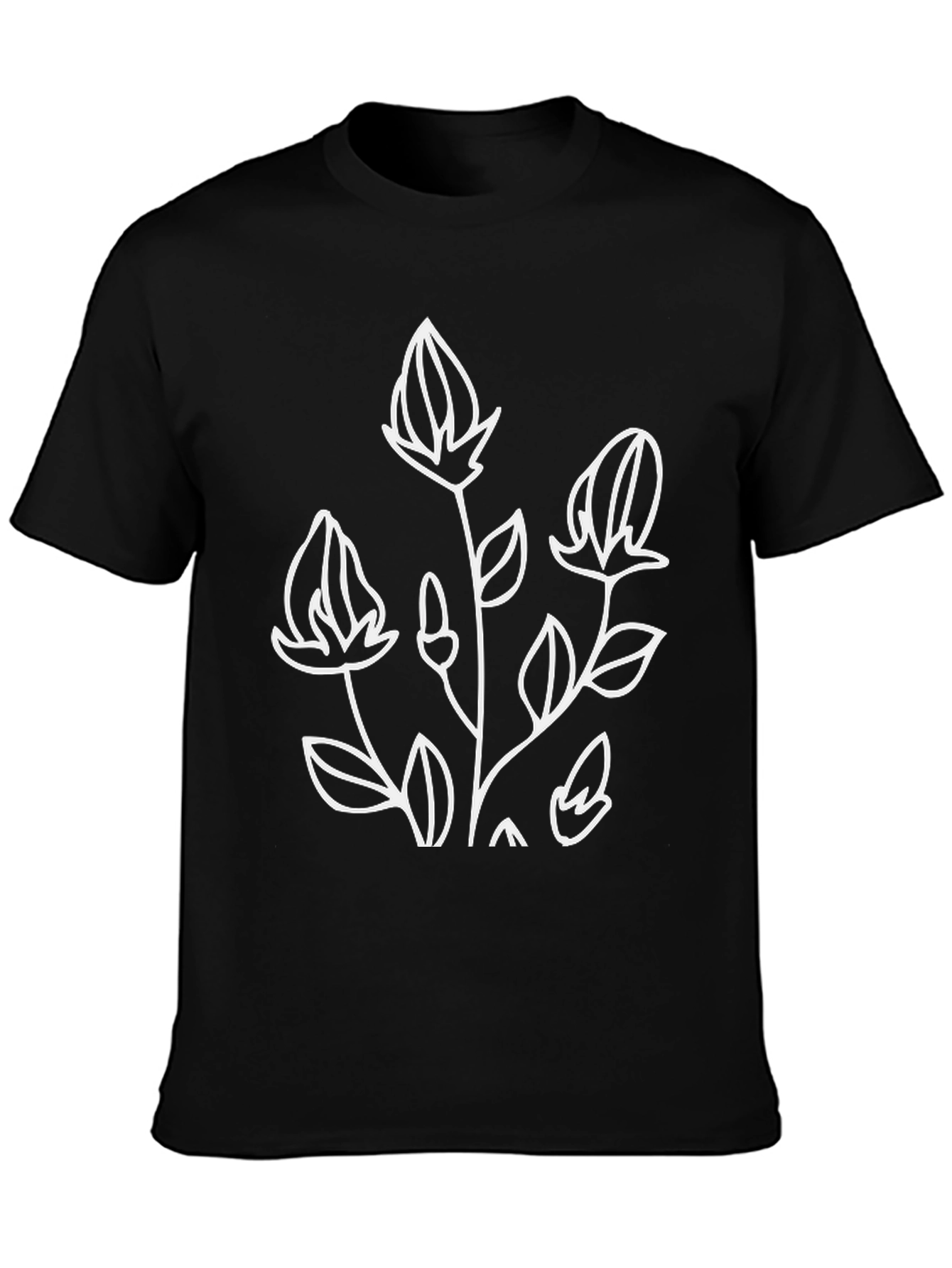 Black Cotton Tee with Floral Design