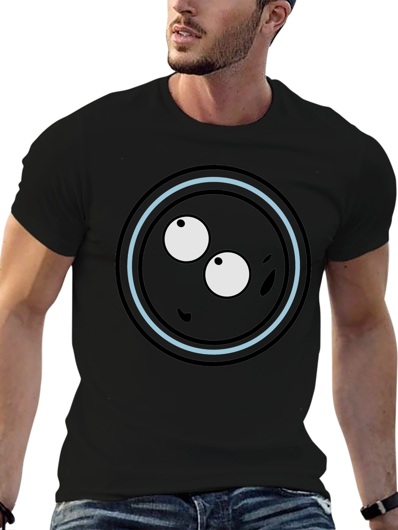 Black Funny Eye Circle Graphic T-Shirt
