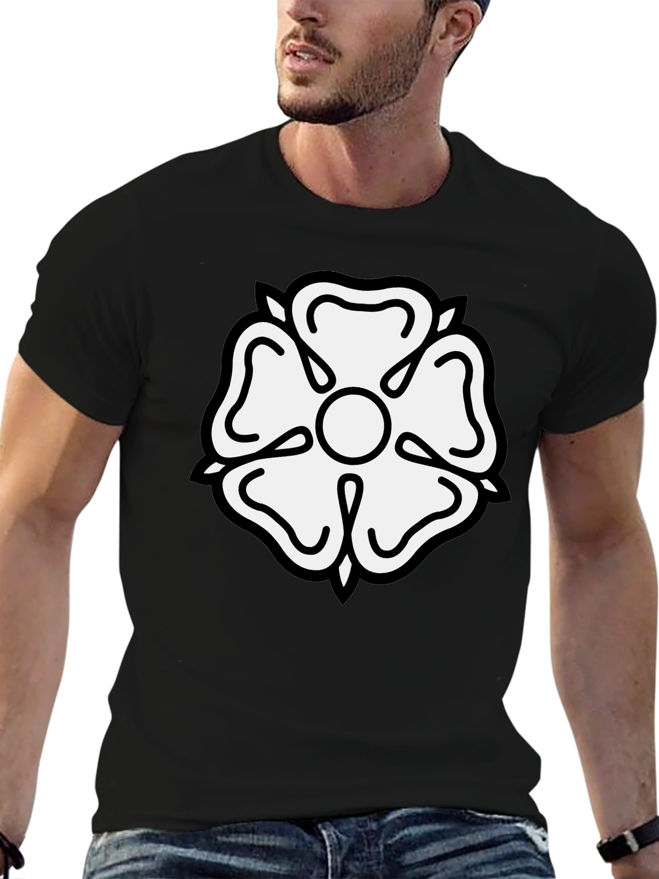 Black T-Shirt with White Tudor Rose Emblem