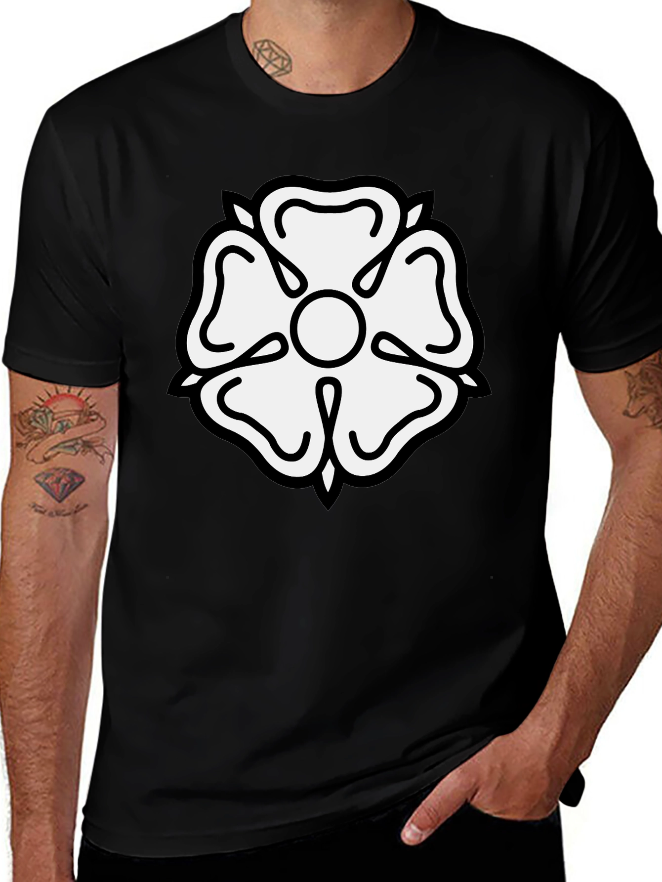 Black T-Shirt with White Tudor Rose Emblem