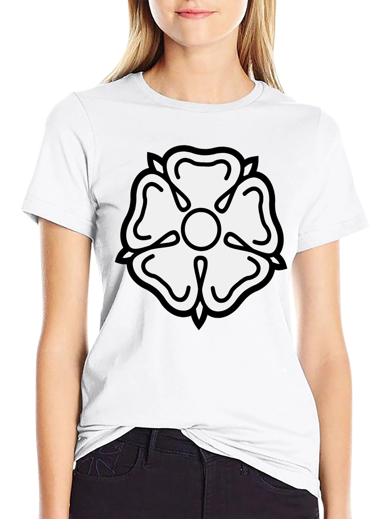 Black T-Shirt with White Tudor Rose Emblem