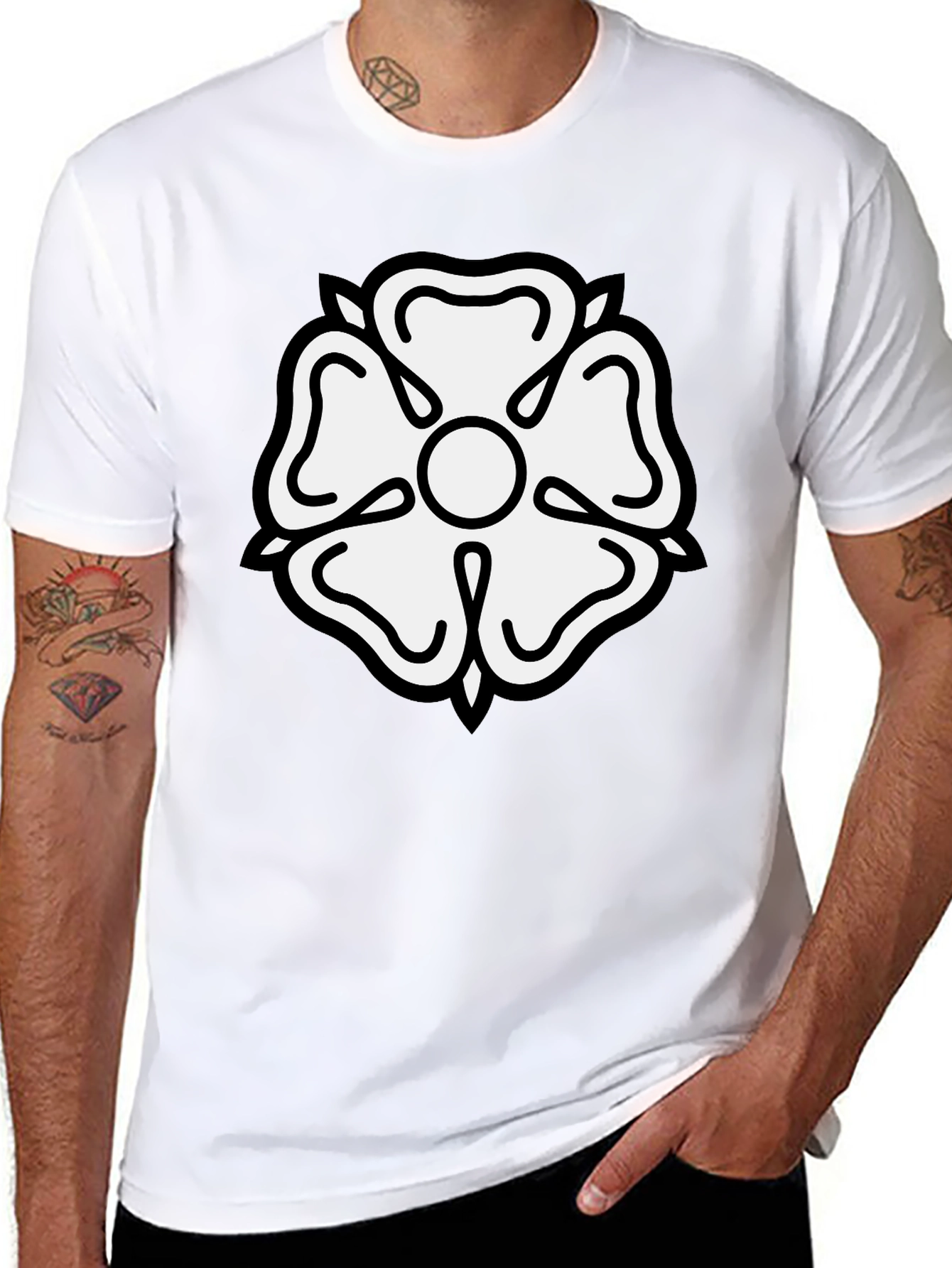 Black T-Shirt with White Tudor Rose Emblem