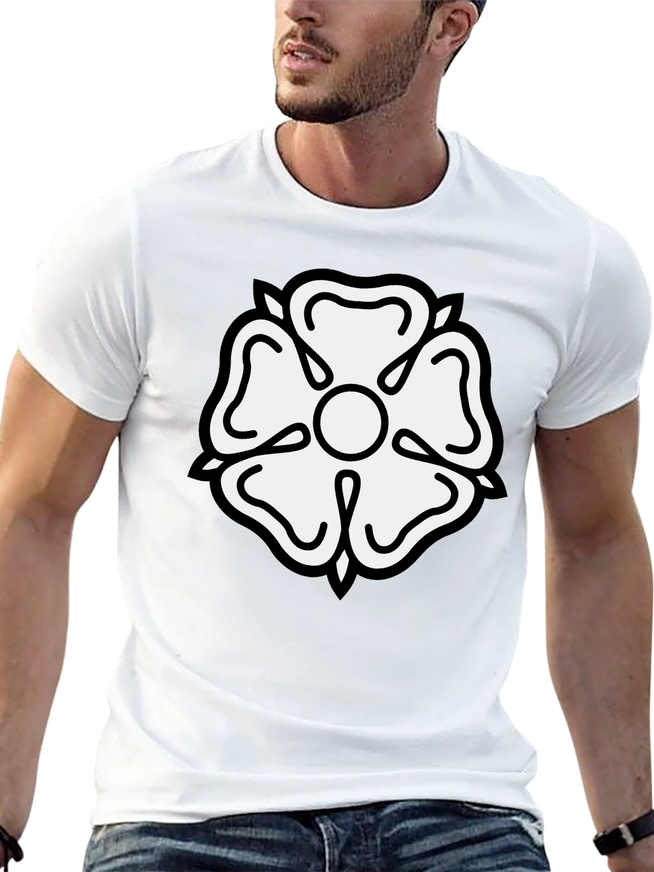 Black T-Shirt with White Tudor Rose Emblem