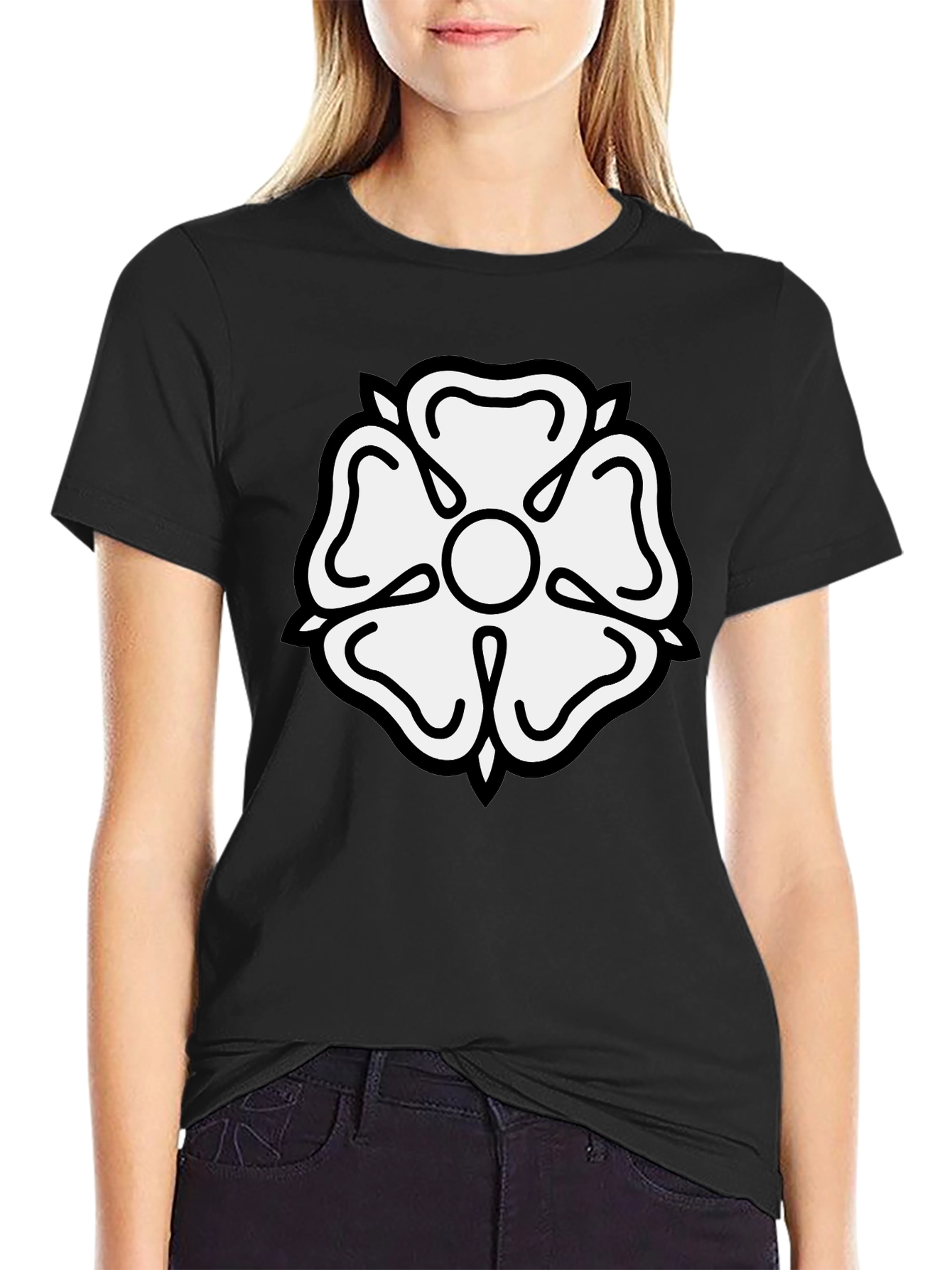 Black T-Shirt with White Tudor Rose Emblem