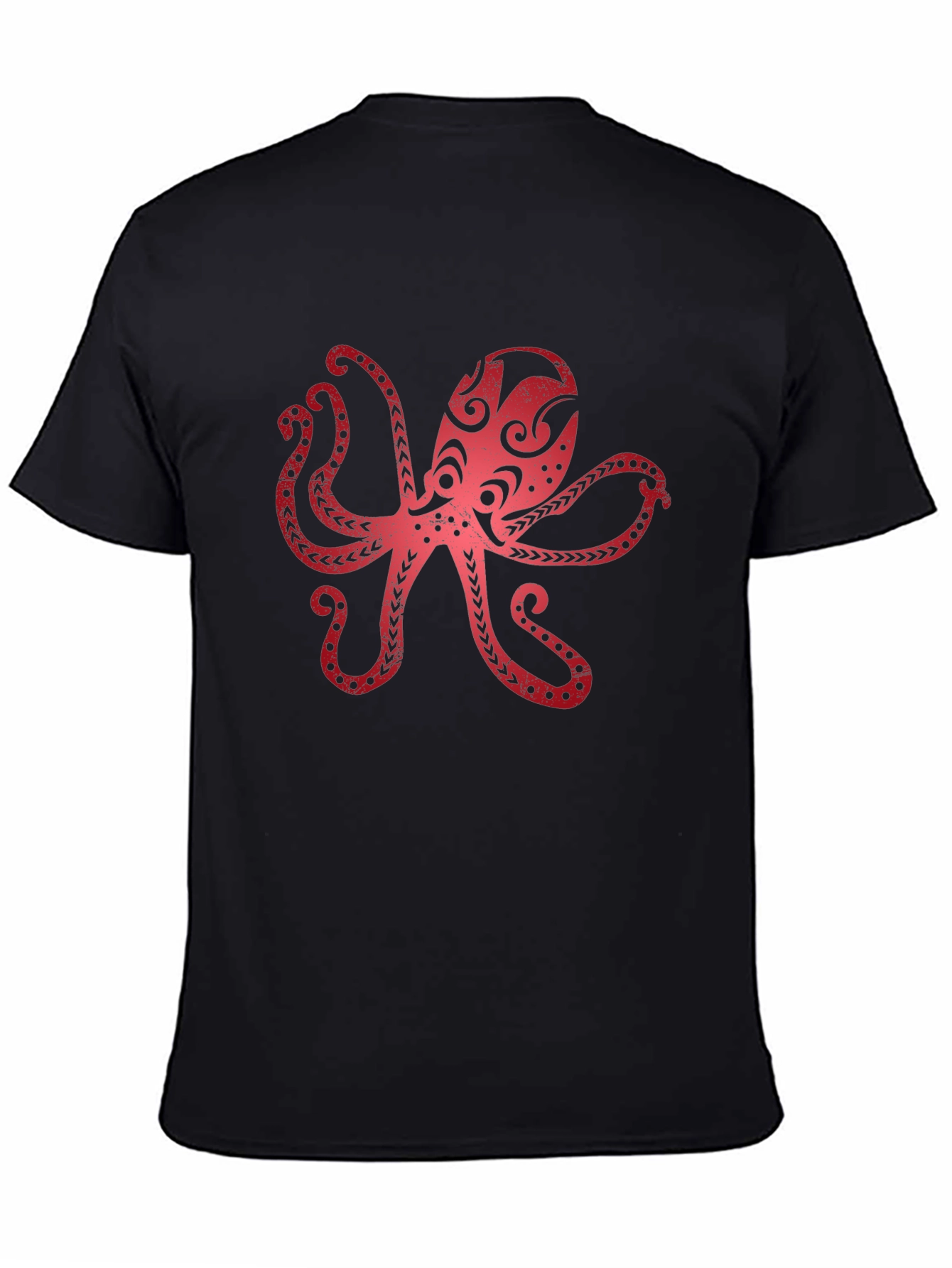 Red Octopus Graphic Black T-Shirt