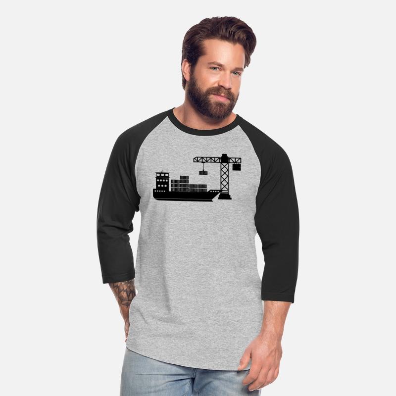Unloading sea container boat with crane