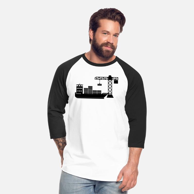 Unloading sea container boat with crane