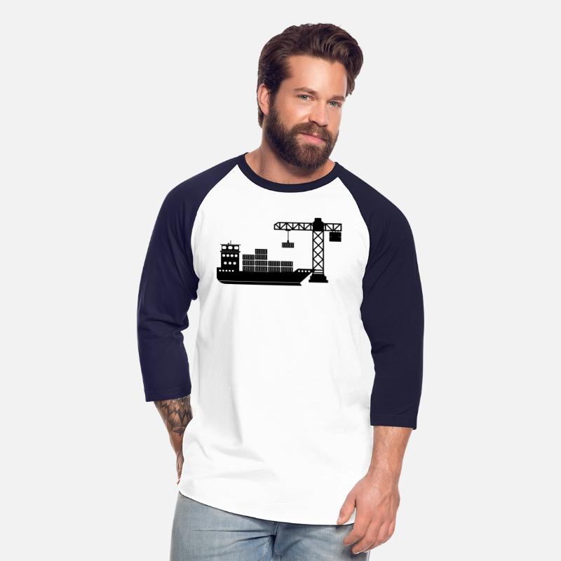 Unloading sea container boat with crane