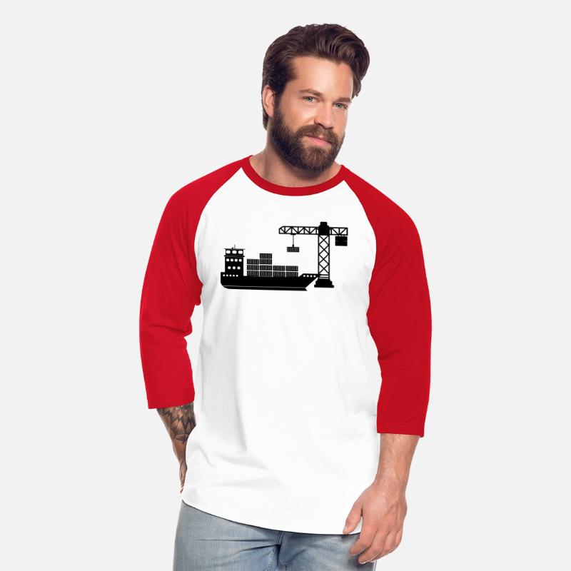 Unloading sea container boat with crane