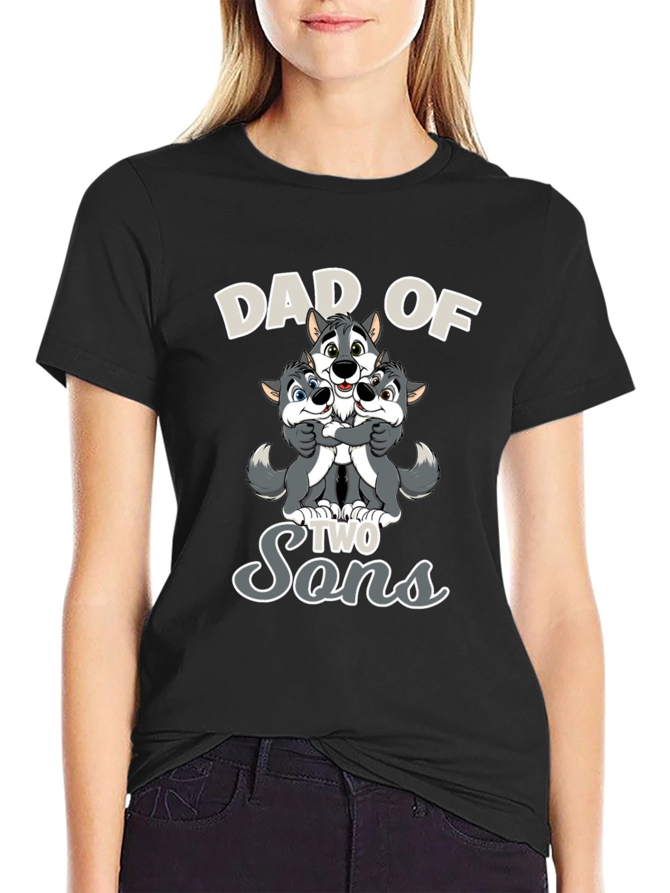 Dad of Two Sons Wolves Graphic T-Shirt