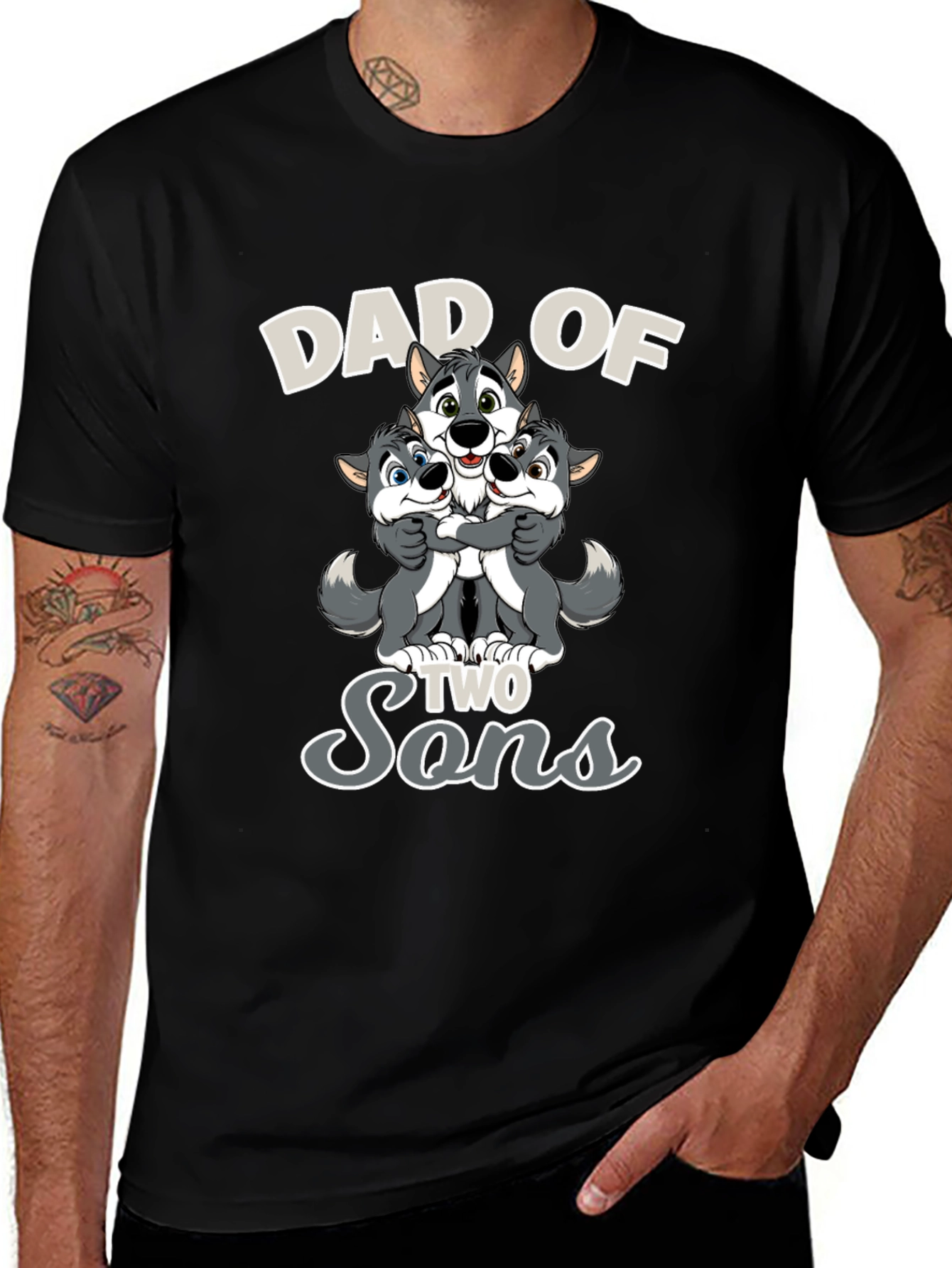 Dad of Two Sons Wolves Graphic T-Shirt