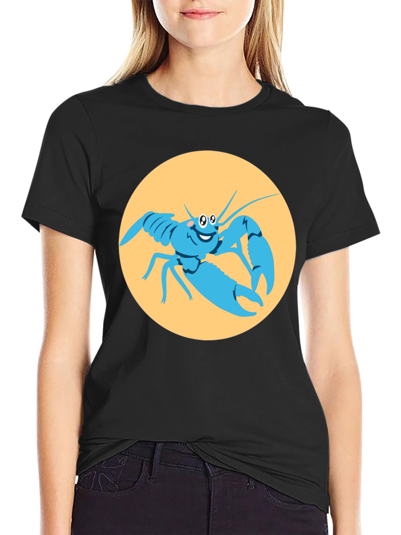 Funny Lobster Graphic Black T-Shirt