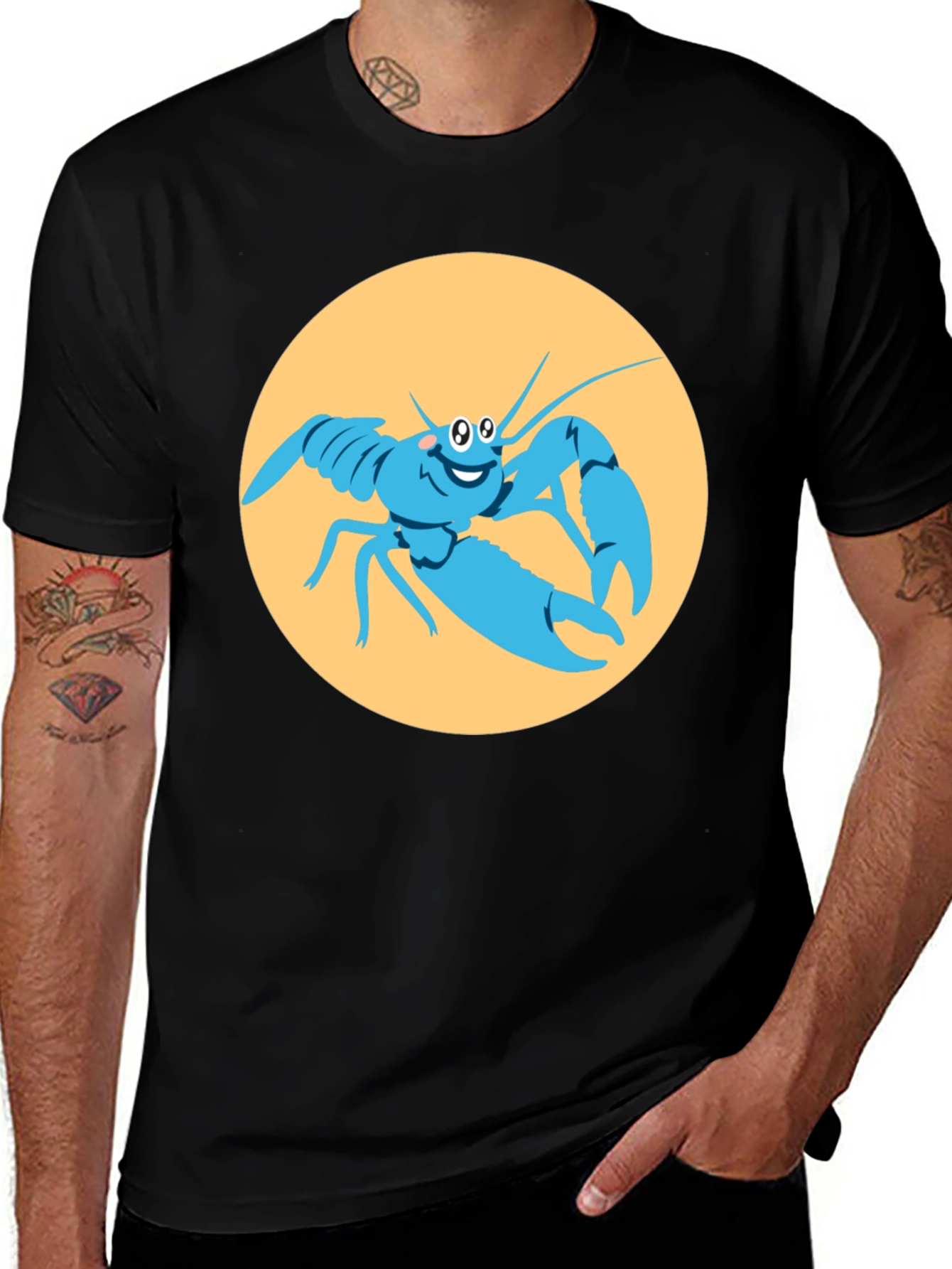 Funny Lobster Graphic Black T-Shirt