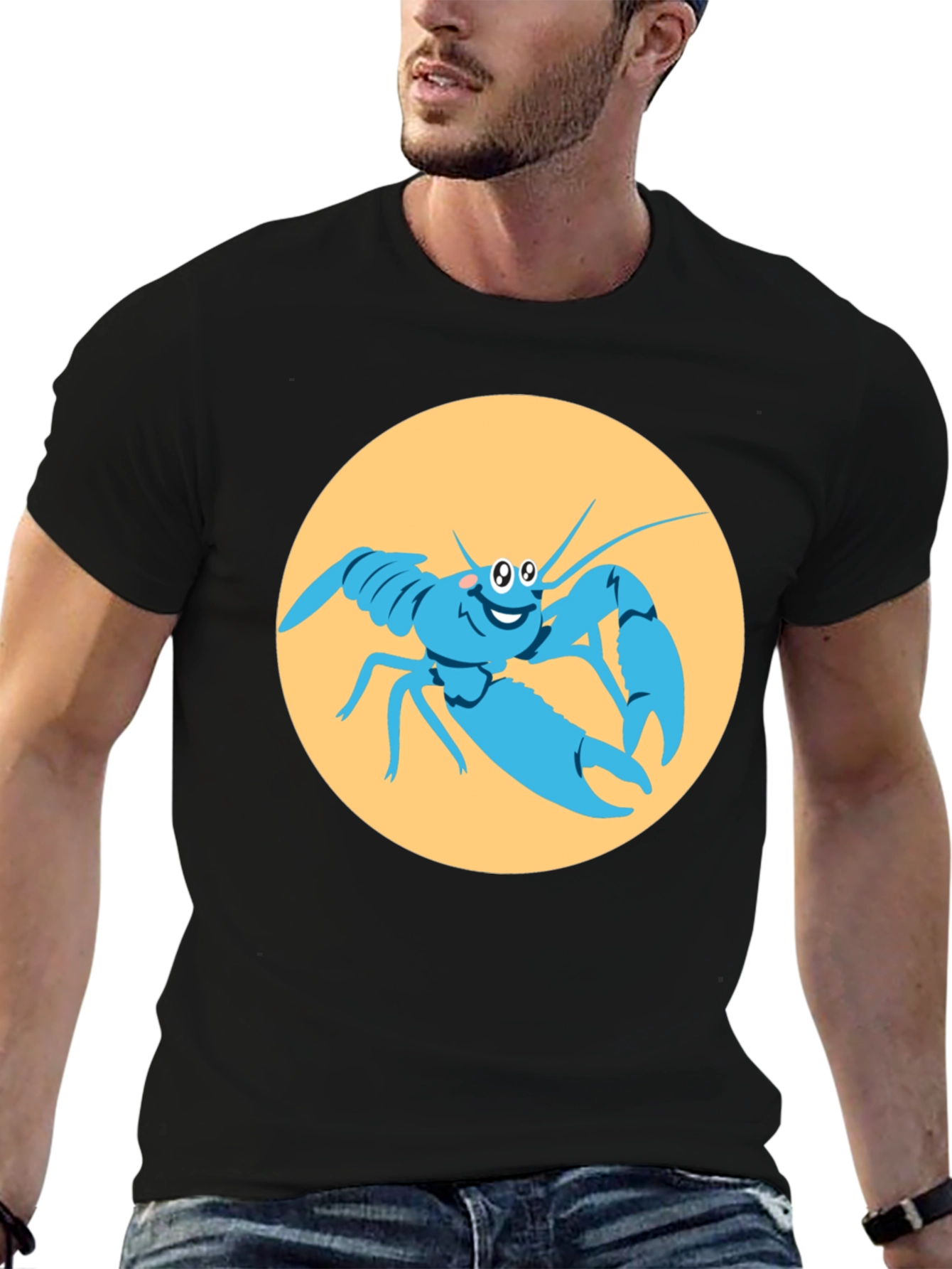 Funny Lobster Graphic Black T-Shirt