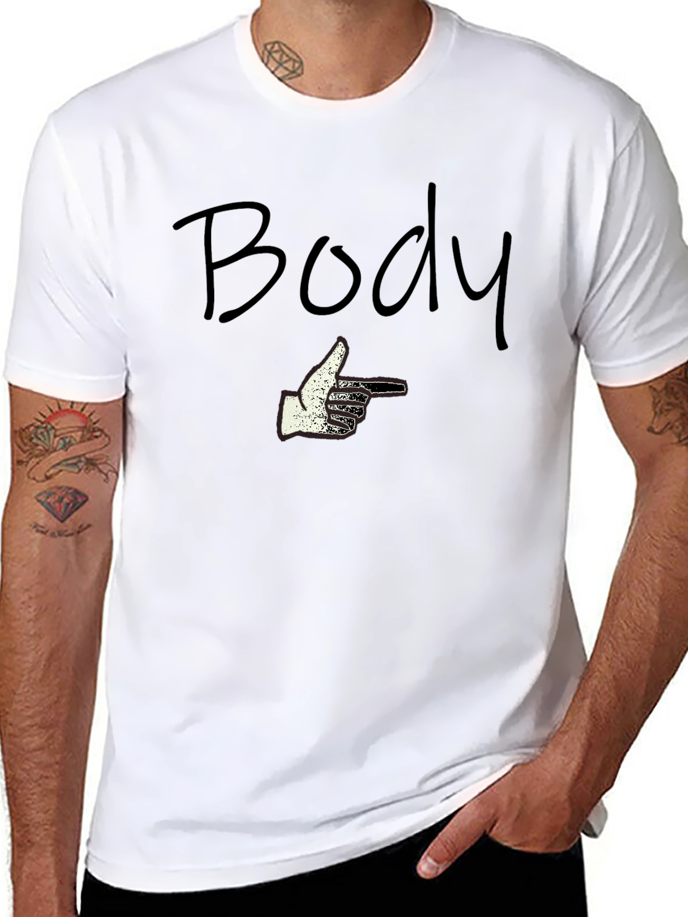Humorous Body Pointing Graphic T-Shirt