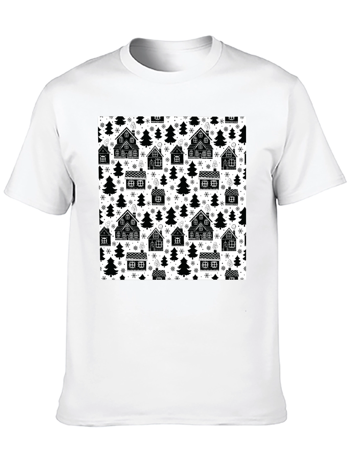 Winter Village Pattern T-Shirt - Cozy Holiday Style