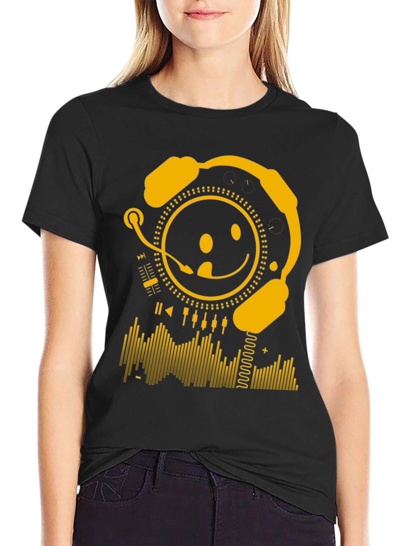 DJ Smiley Face Graphic Tee - Black