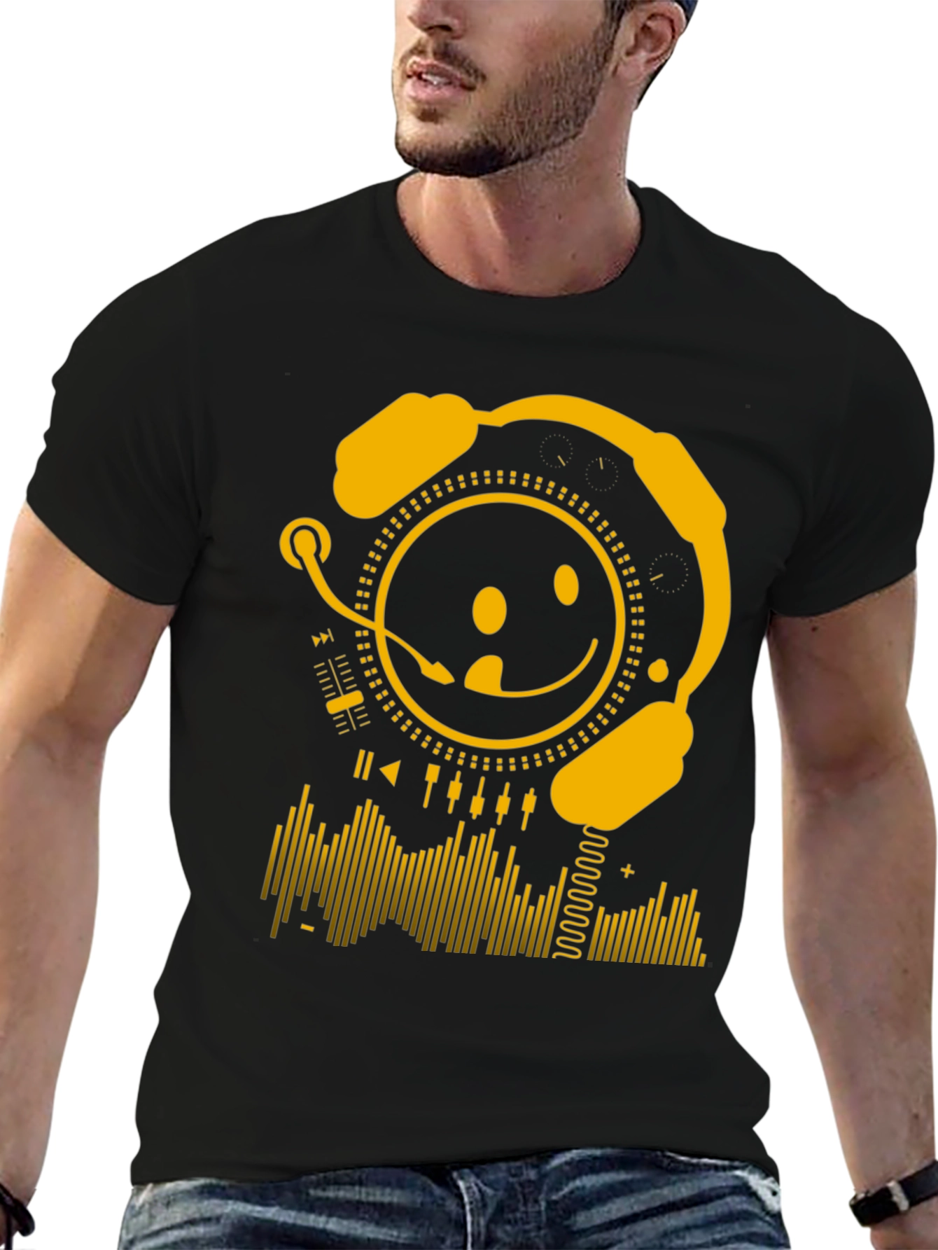DJ Smiley Face Graphic Tee - Black