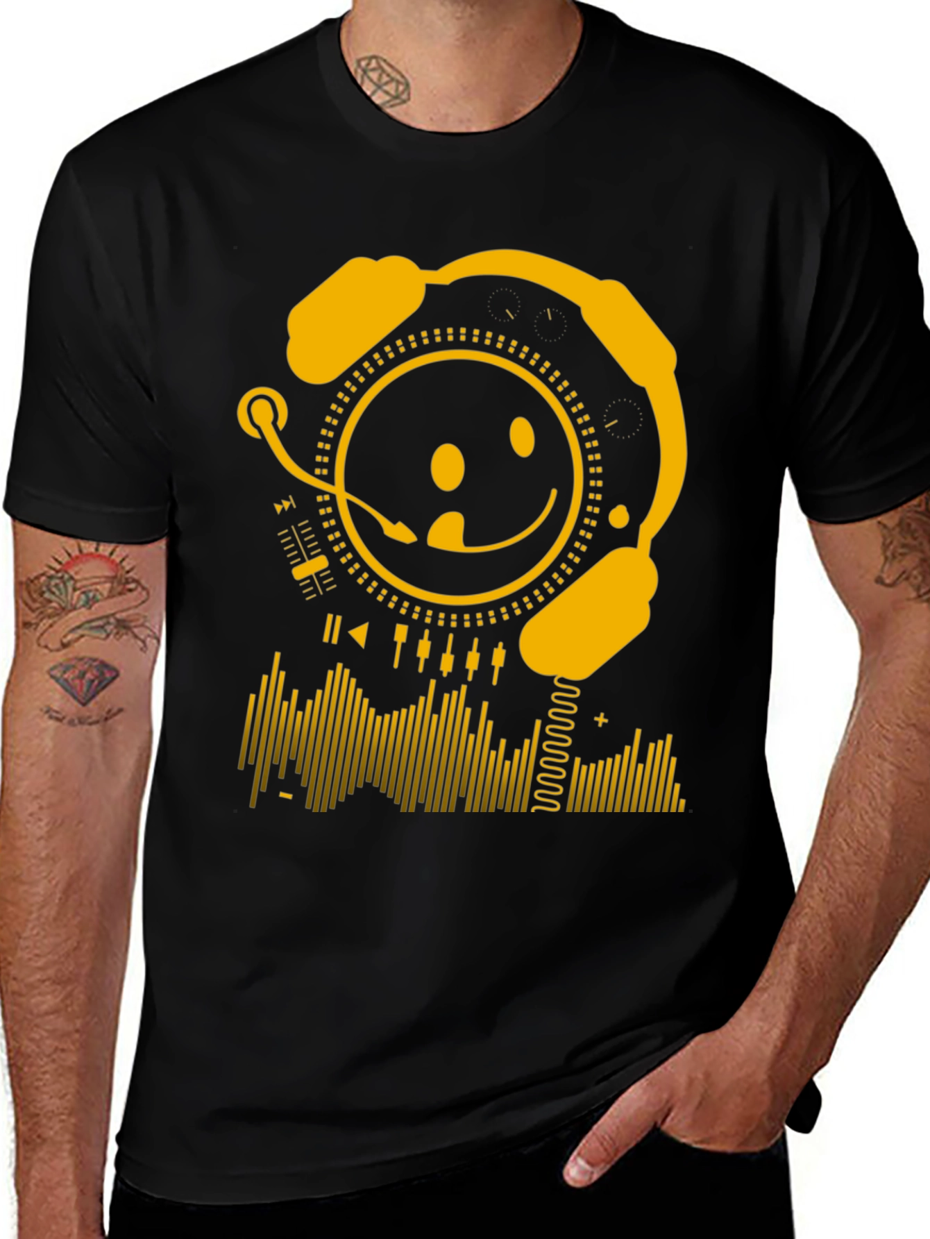 DJ Smiley Face Graphic Tee - Black
