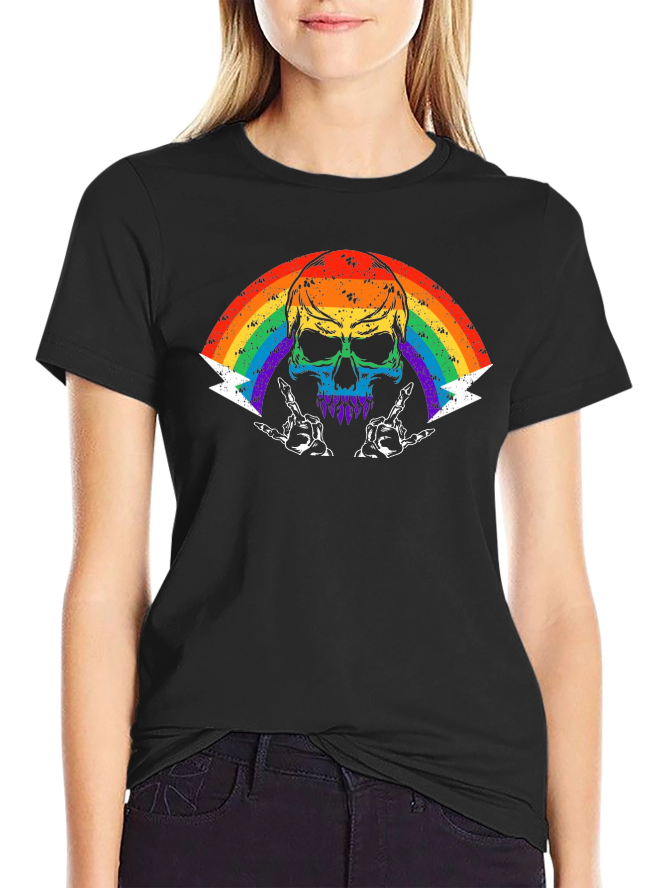 Rainbow Skull Graphic Tee - Rock On!