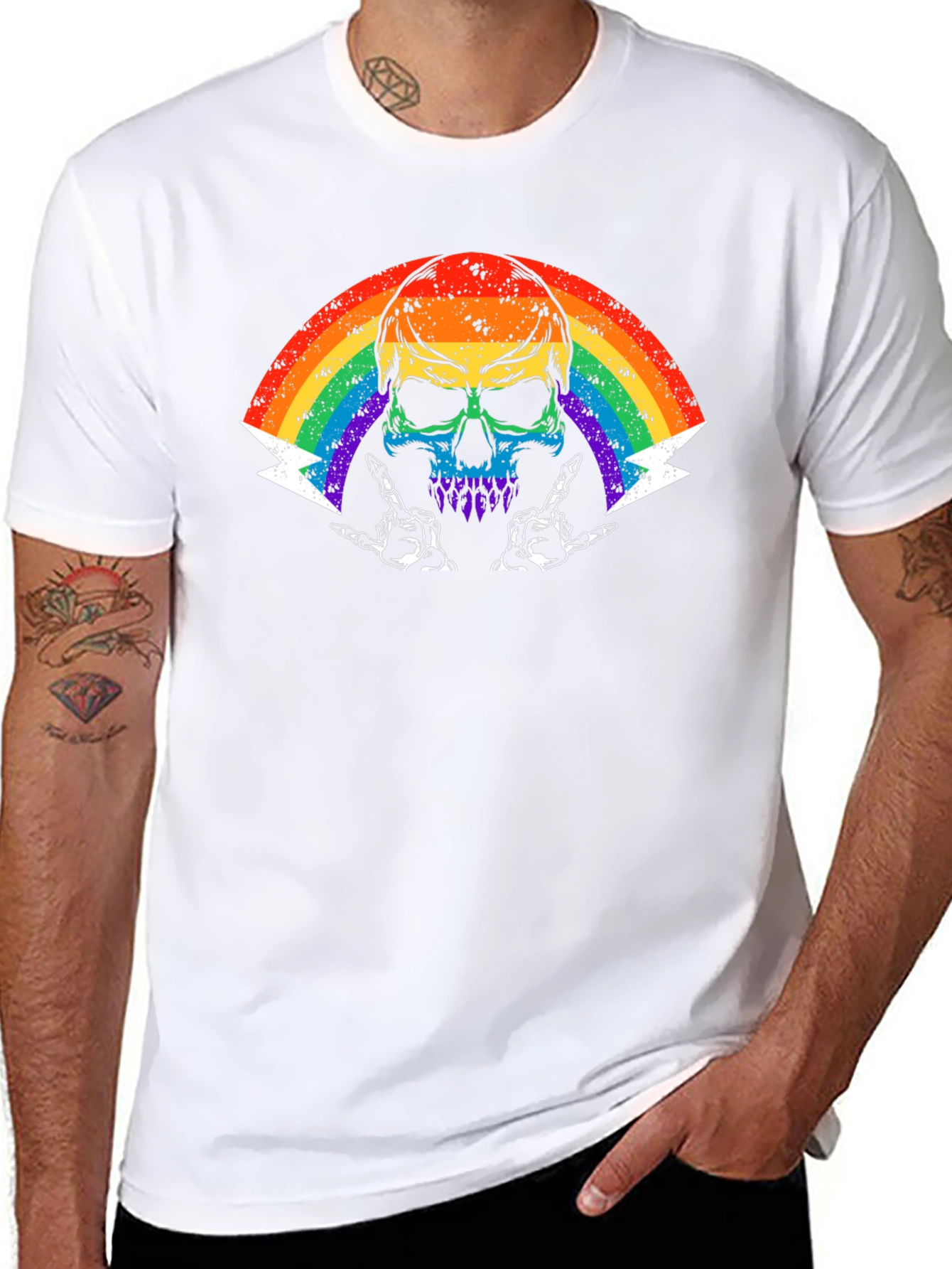 Rainbow Skull Graphic Tee - Rock On!