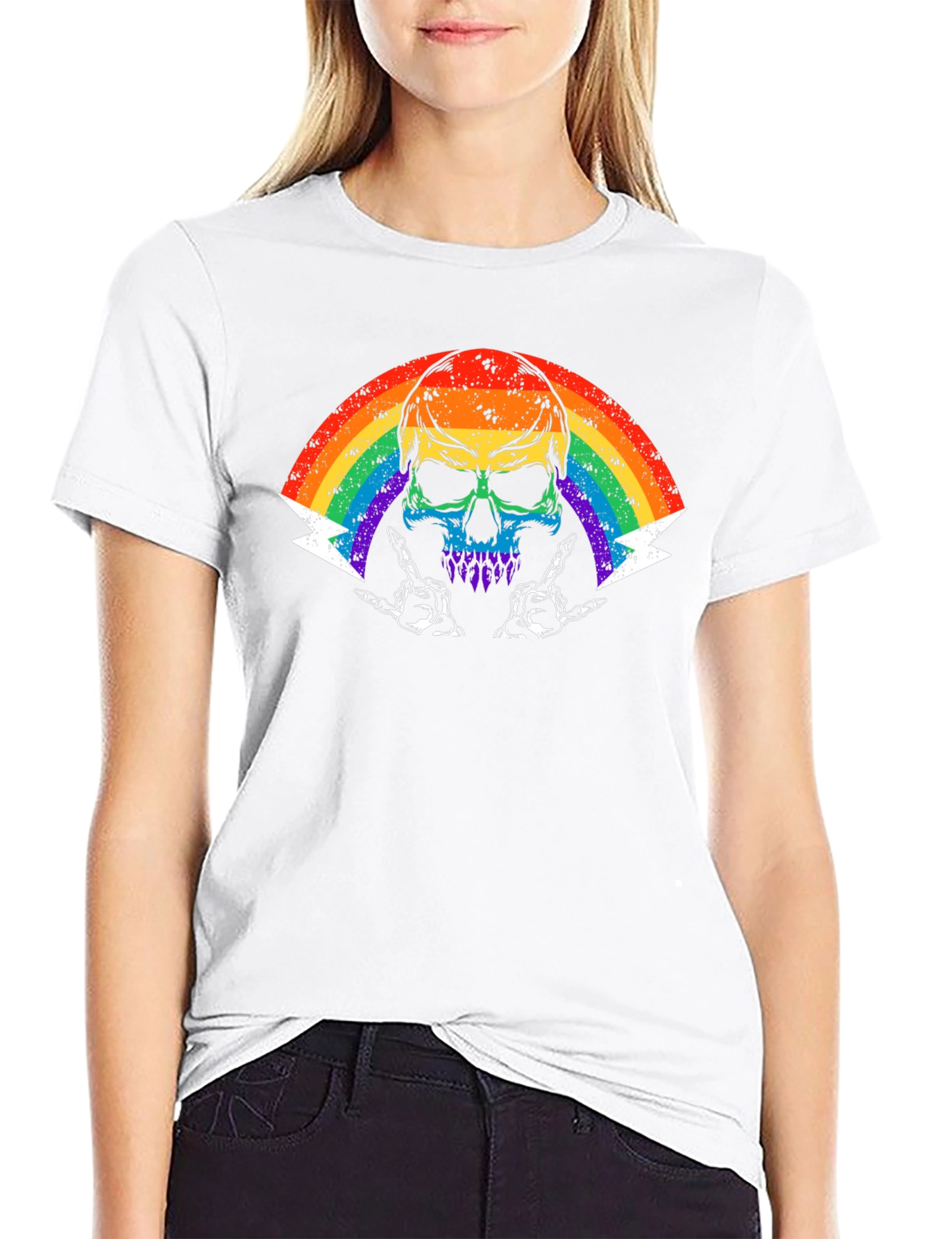 Rainbow Skull Graphic Tee - Rock On!