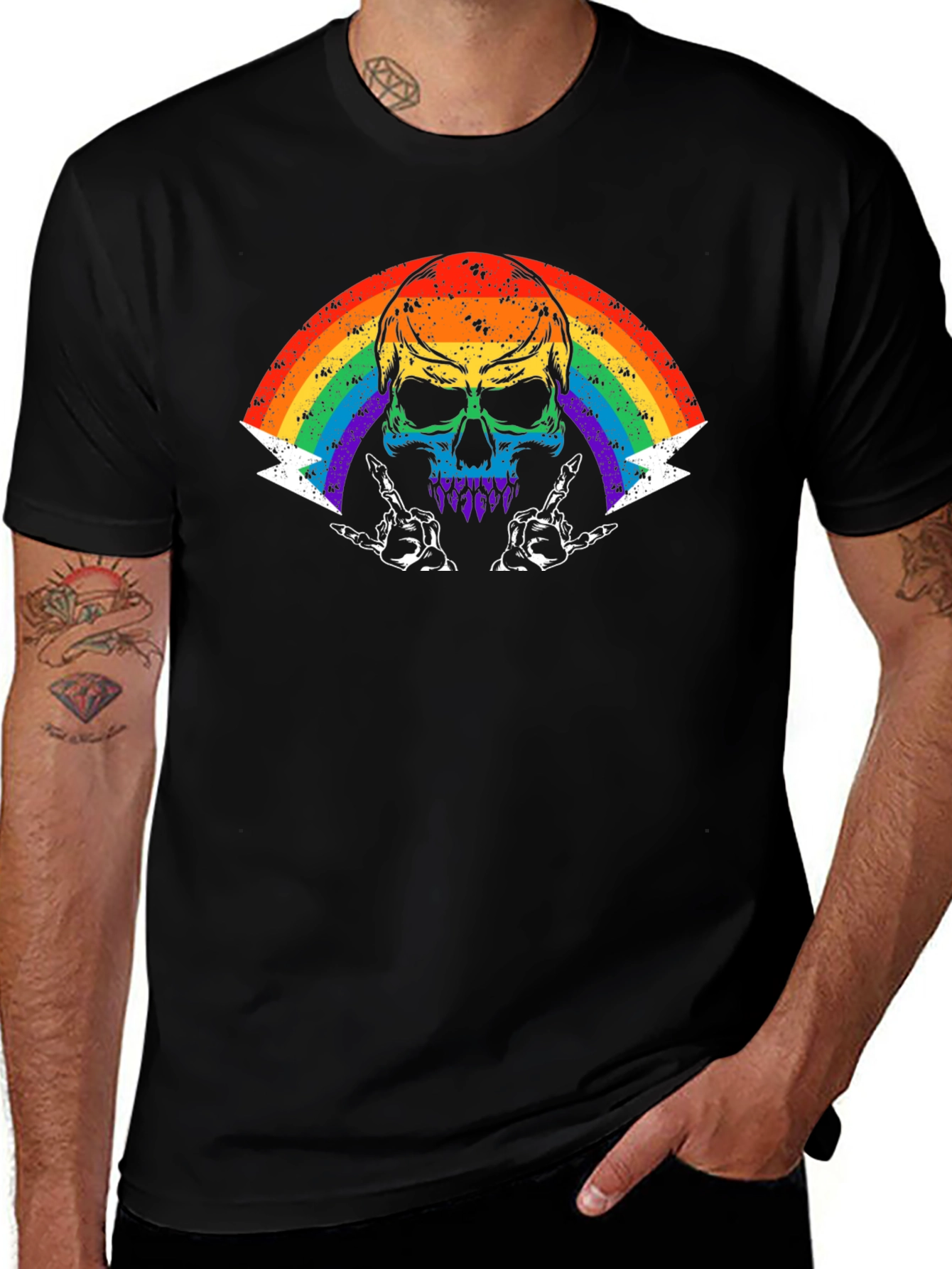 Rainbow Skull Graphic Tee - Rock On!