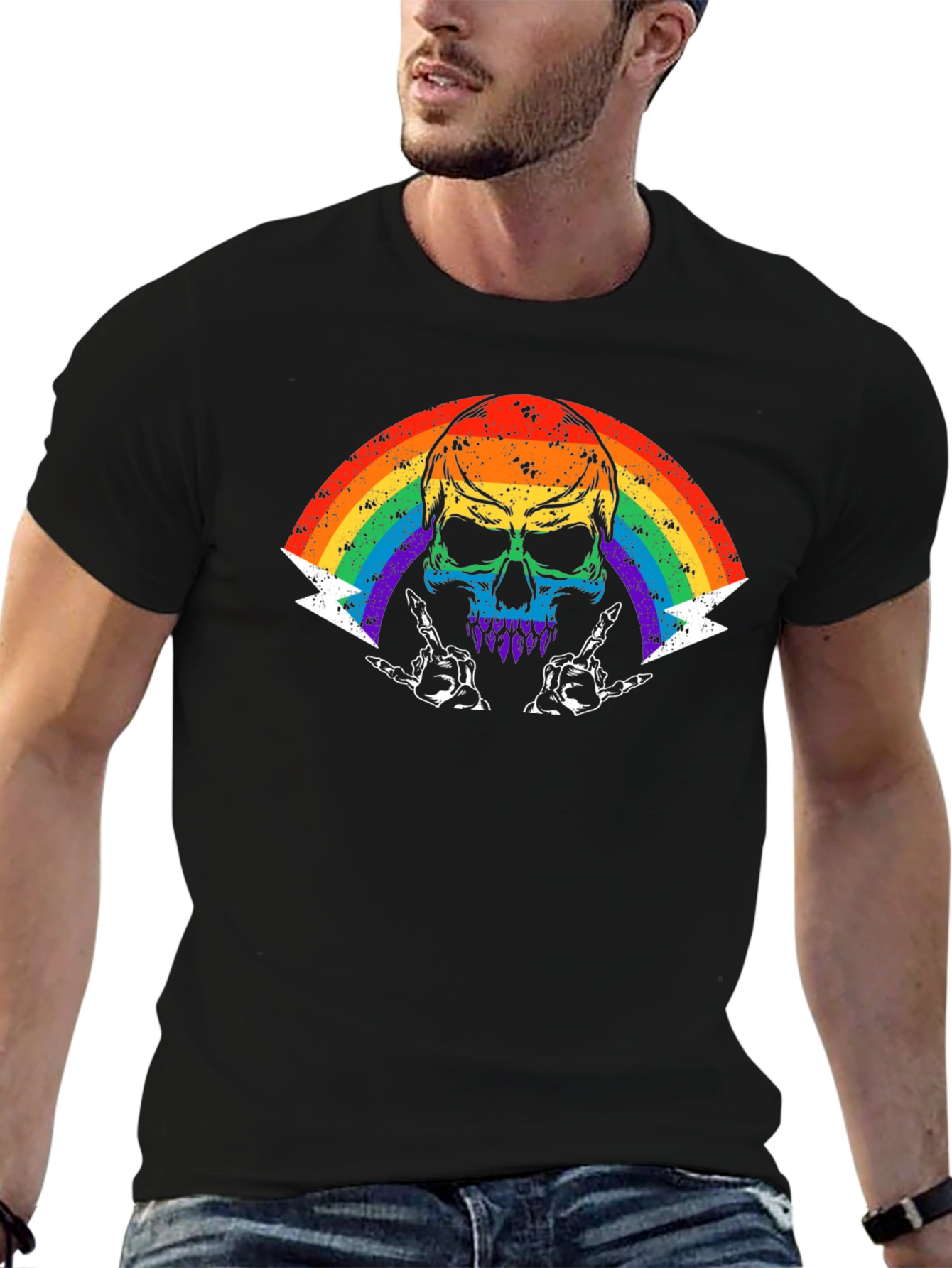 Rainbow Skull Graphic Tee - Rock On!