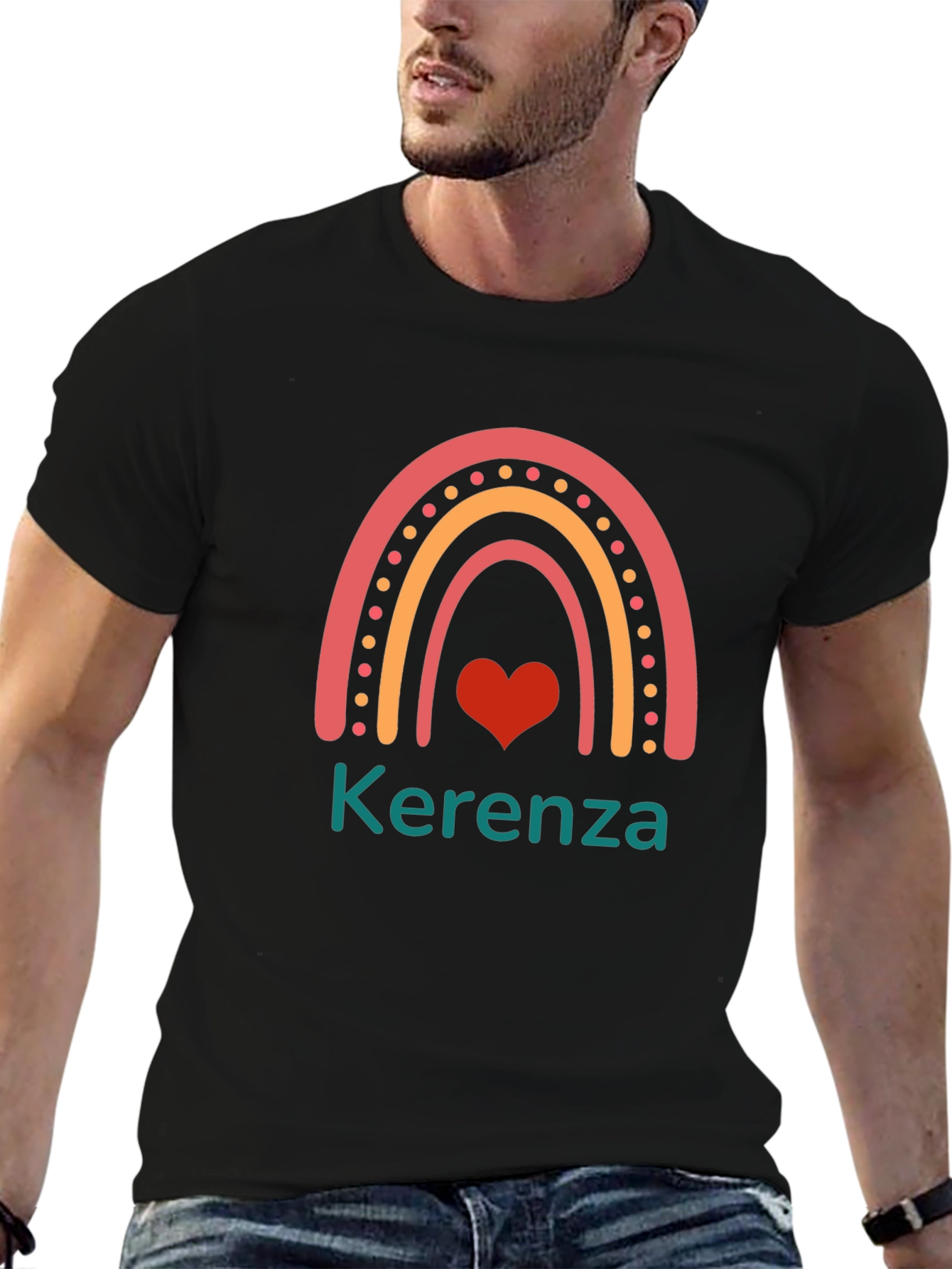 Cute Rainbow Heart Personalized Name T-Shirt