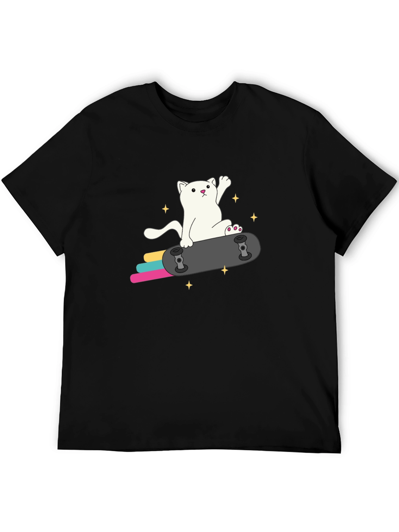 Cool Cat Skateboard Graphic Tee - Black