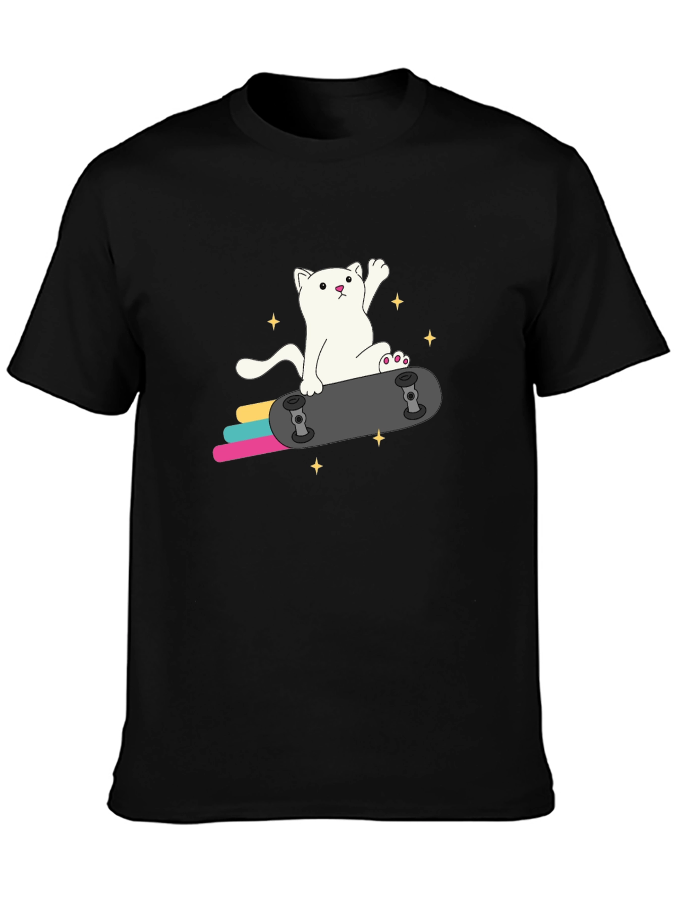 Cool Cat Skateboard Graphic Tee - Black