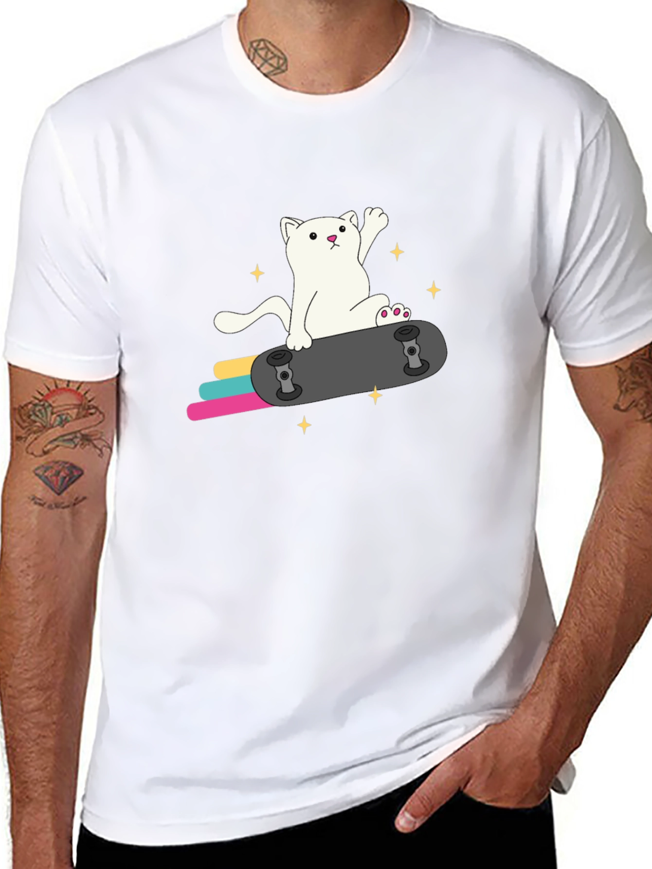Cool Cat Skateboard Graphic Tee - Black