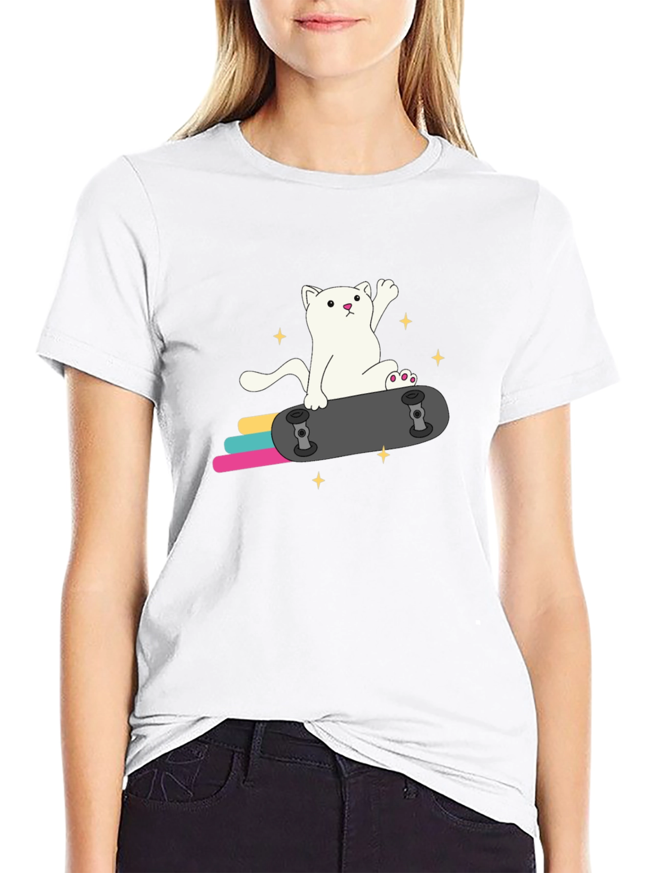 Cool Cat Skateboard Graphic Tee - Black