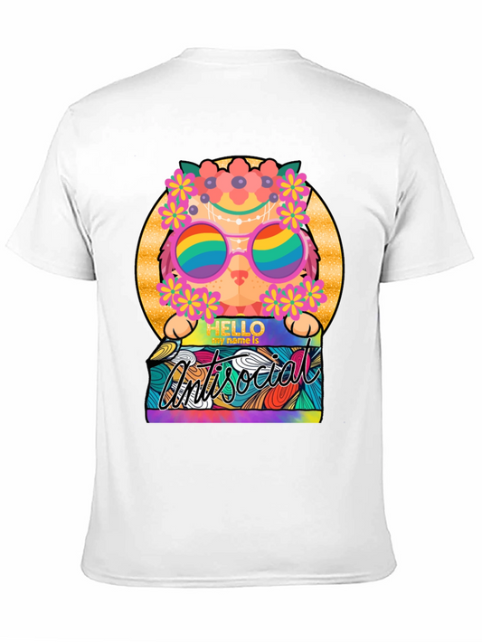 Antisocial Cat T-Shirt - Floral Crown & Rainbow Glasses