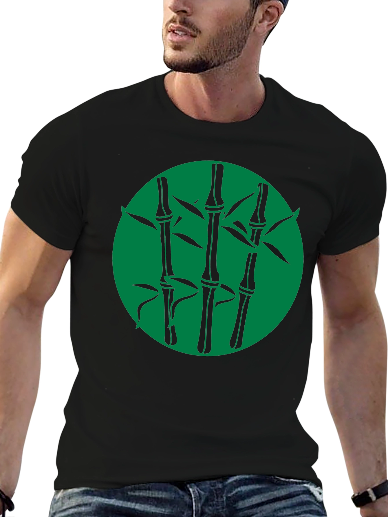 Bamboo Graphic Print Black T-Shirt