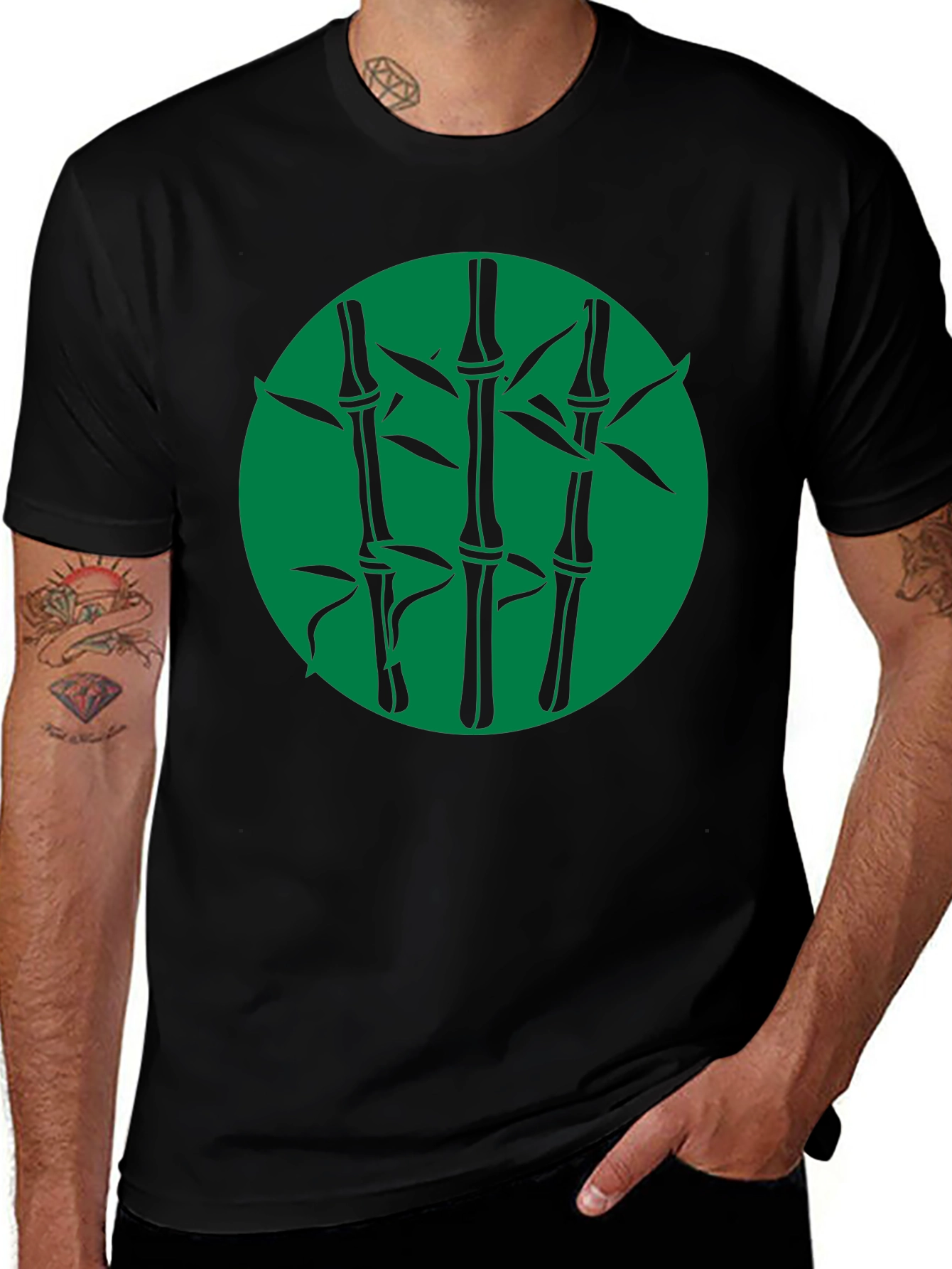 Bamboo Graphic Print Black T-Shirt