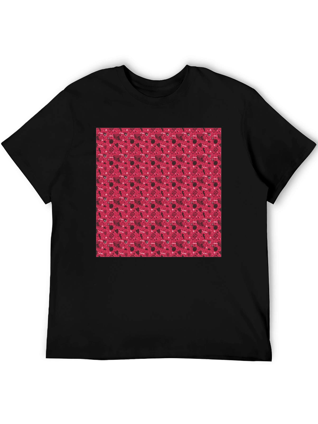 Red Pattern Crew Neck T-Shirt